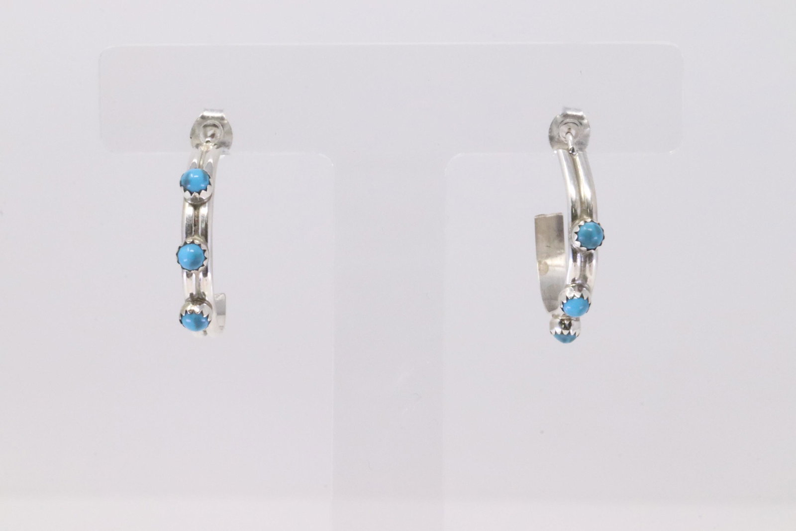 Native America Navajo Handmade Sterling Silver Turquoise Hoop Earring's By Melanie Bitsie.: This is a Native America Navajo Handmade Sterling Silver Turquoise Hoop Earring's By Melanie Bitsie.
