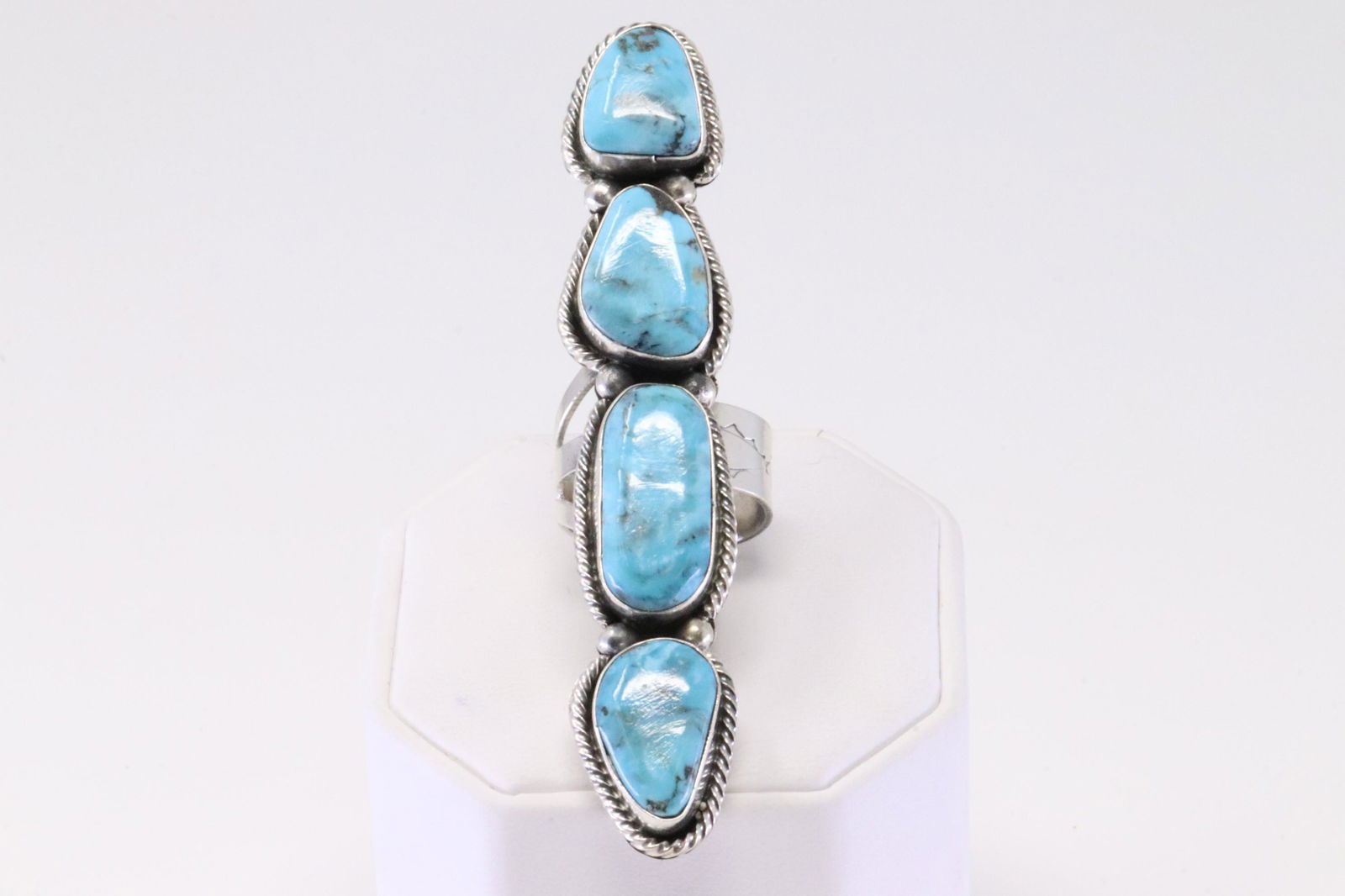 Native American Navajo Handmade Sterling Silver Kingman Turquoise Ring Cuff By L. (1 of 5)