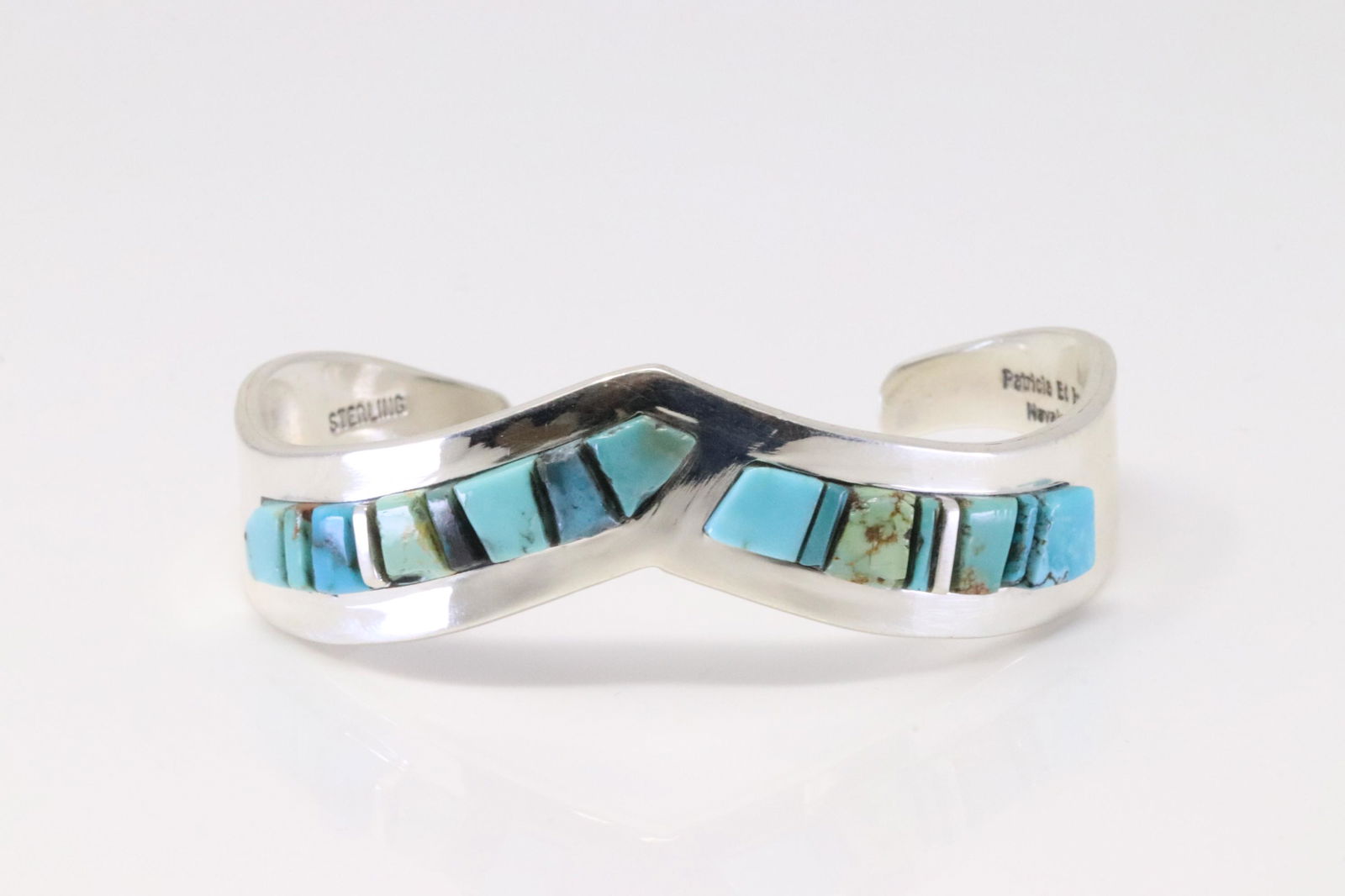 Native America Navajo Handmade Sterling Silver Turquoise Bracelet Cuff By Patricia Ed Becenti. (1 of 4)