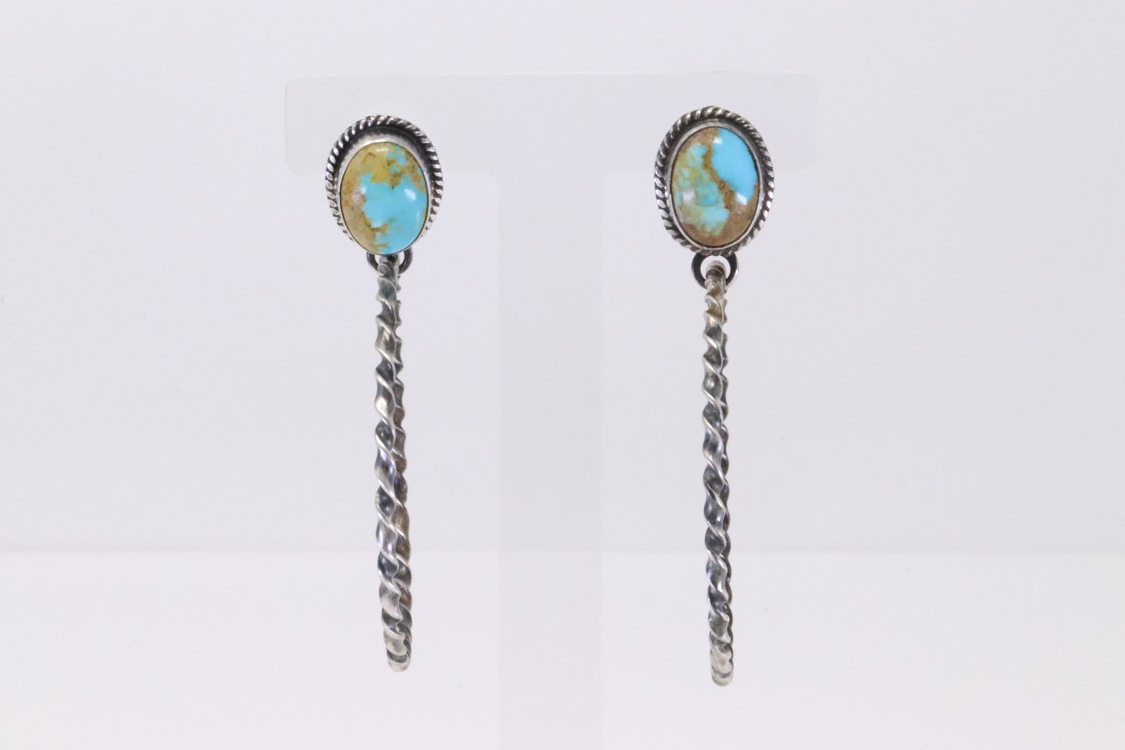Native America Navajo Handmade Sterling Silver Turquoise Hoop Earring's By Elouise Kee. (1 of 4)