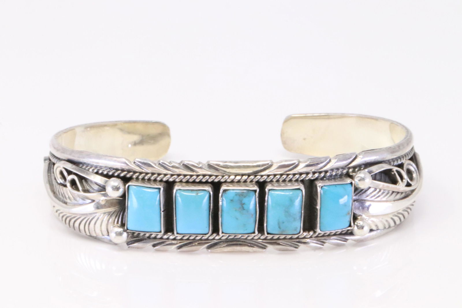 Native America Navajo Handmade Sterling Silver Turquoise Bracelet By Darrell Morgan. (1 of 4)