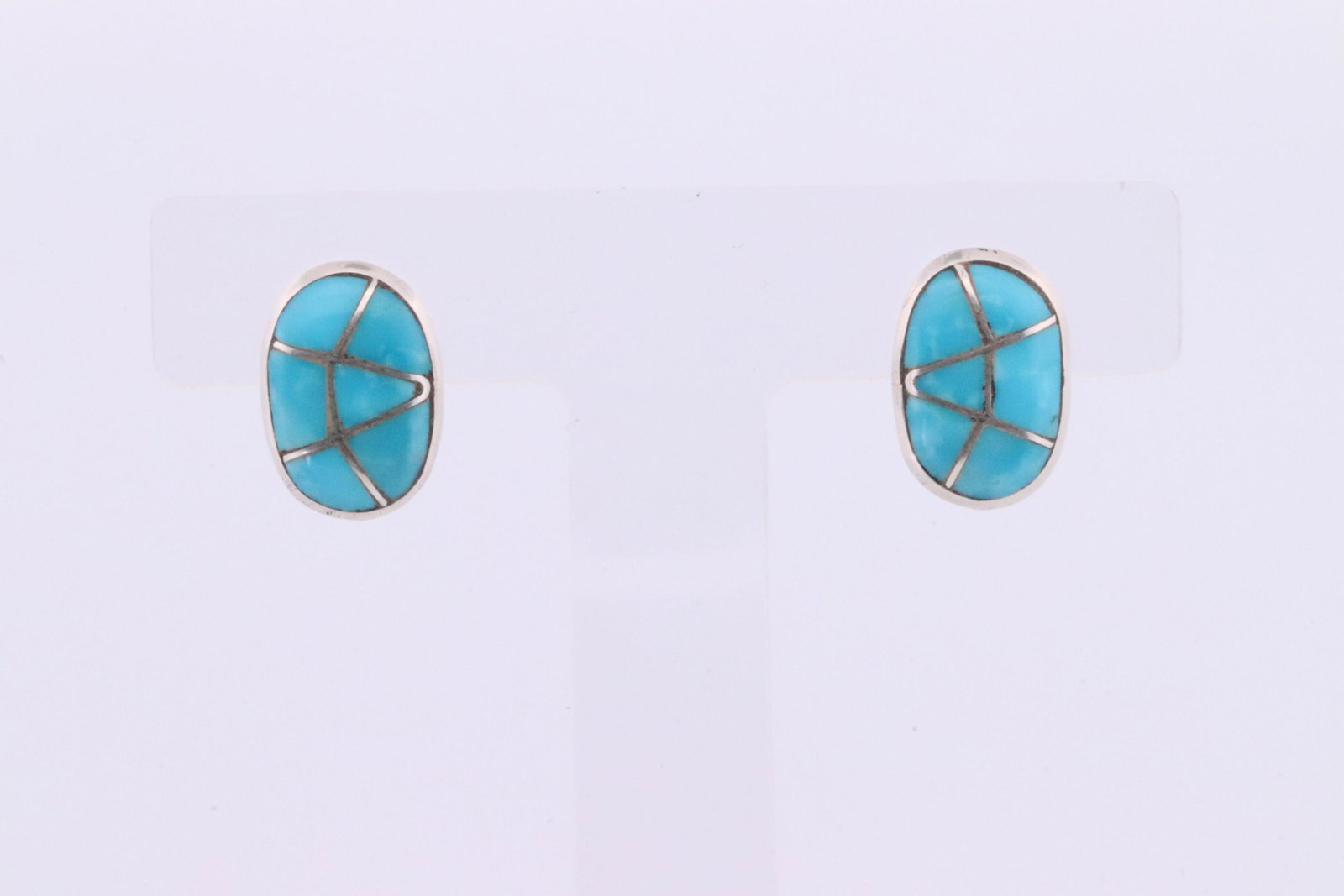 Native America Zuni Handmade Sterling Silver Turquoise Inlay Post Earring's By Luari Kalastewa. (1 of 4)
