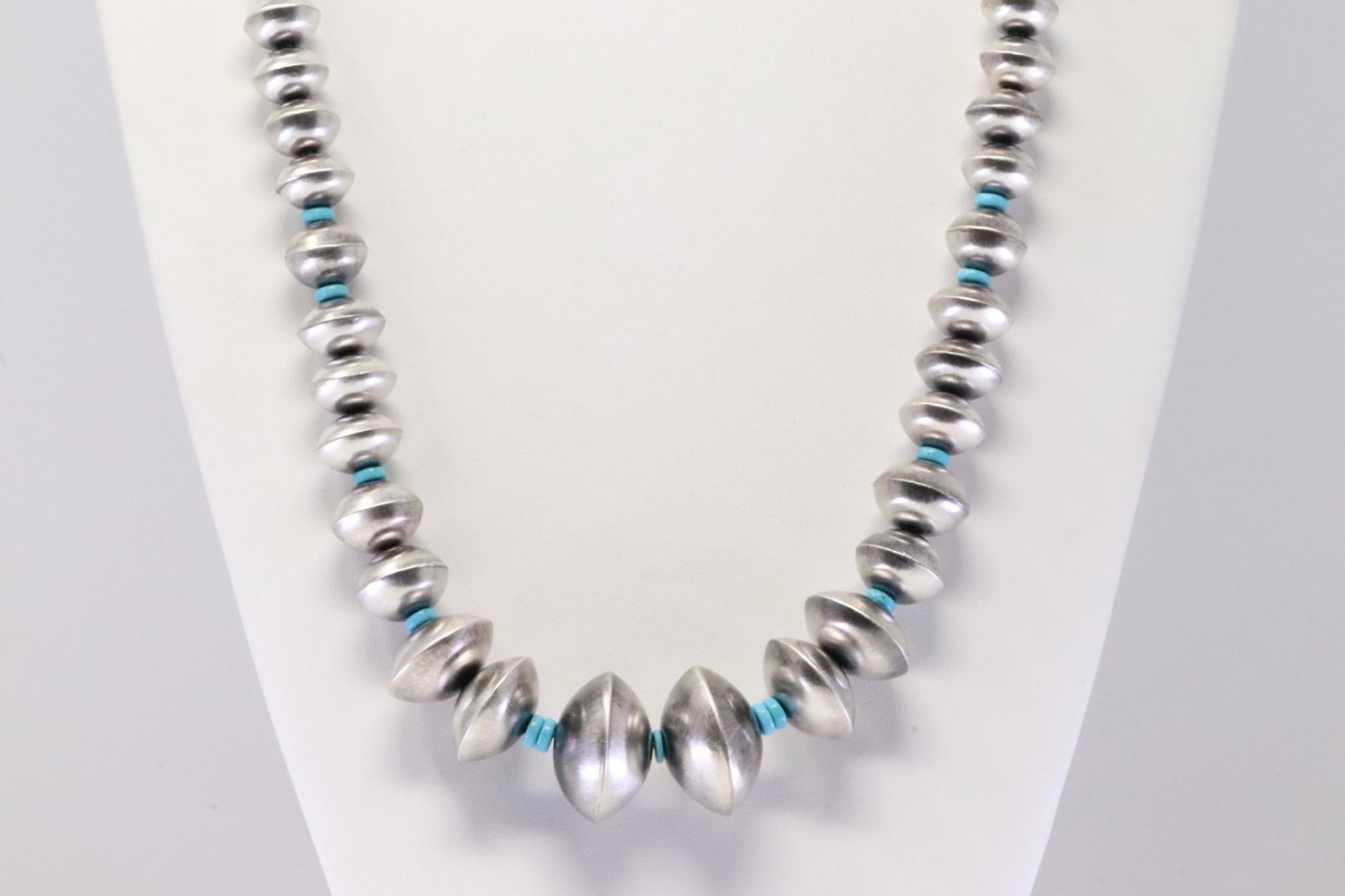 Native America Navajo Handmade Sterling Silver Turquoise Beaded Necklace & Earring's Set By SN. (1 of 6)