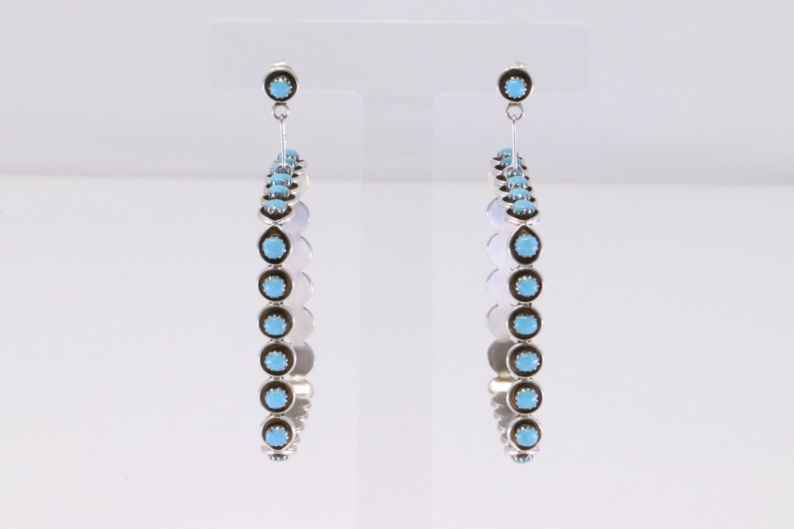 Native American Zuni Handmade Sterling Silver Turquoise Hoop Earring's. (1 of 4)