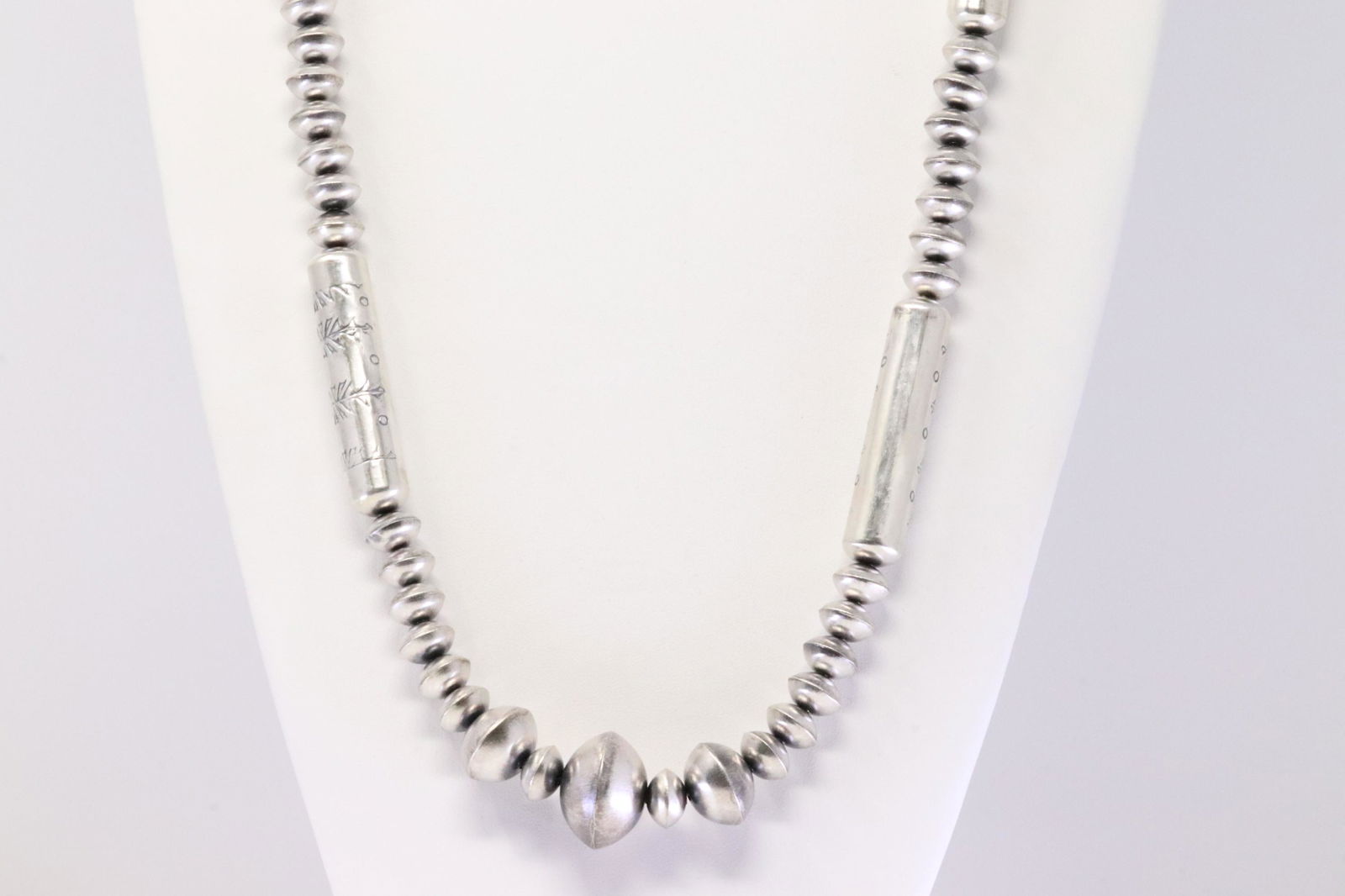 Native American Navajo Handmade Sterling Silver Pearl Bead Necklace & Earring's Set By SN. (1 of 8)