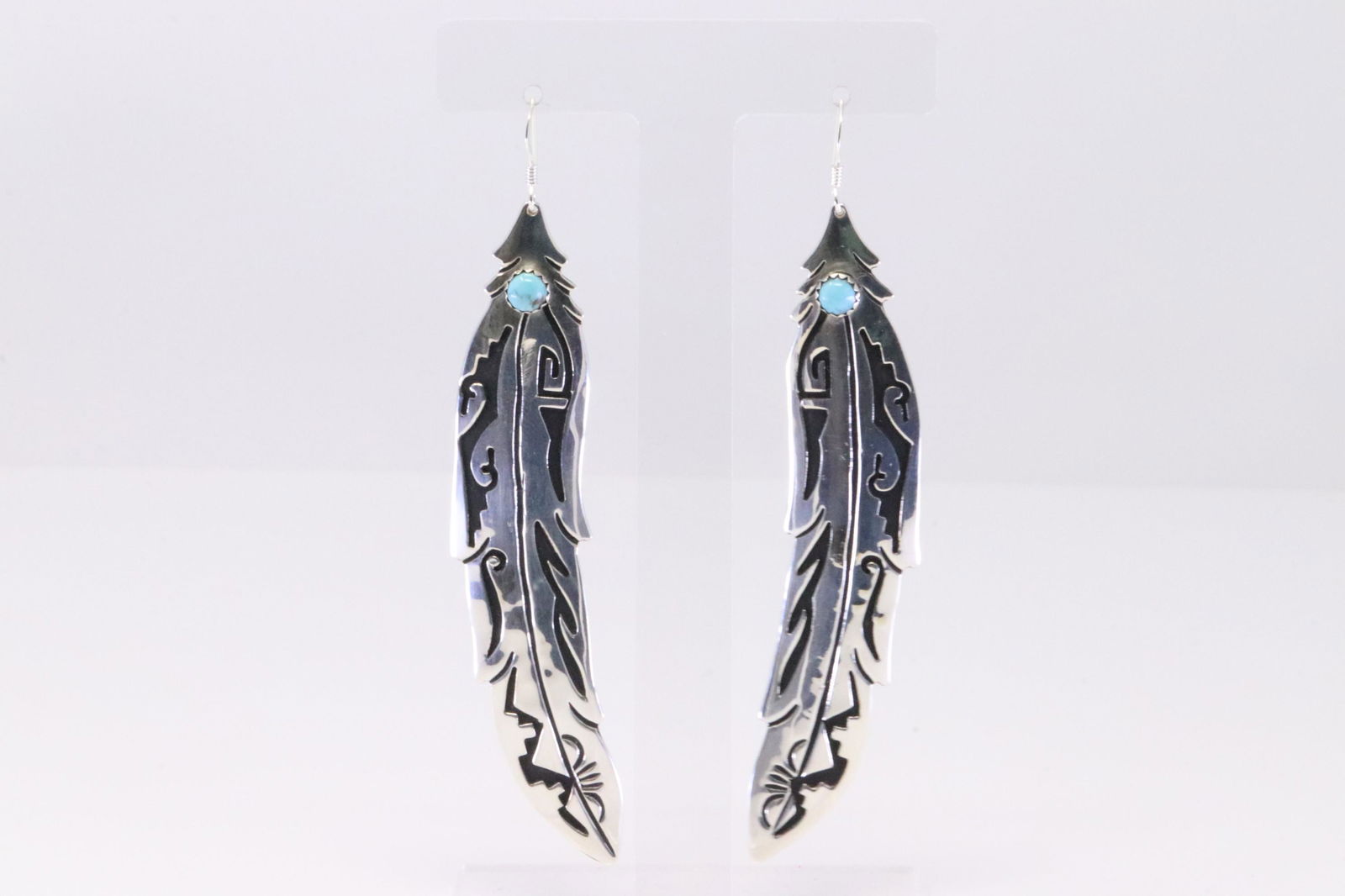 Native America Navajo Handmade Sterling Silver Turquoise Feather Dangling Earring's By T&R. (1 of 4)