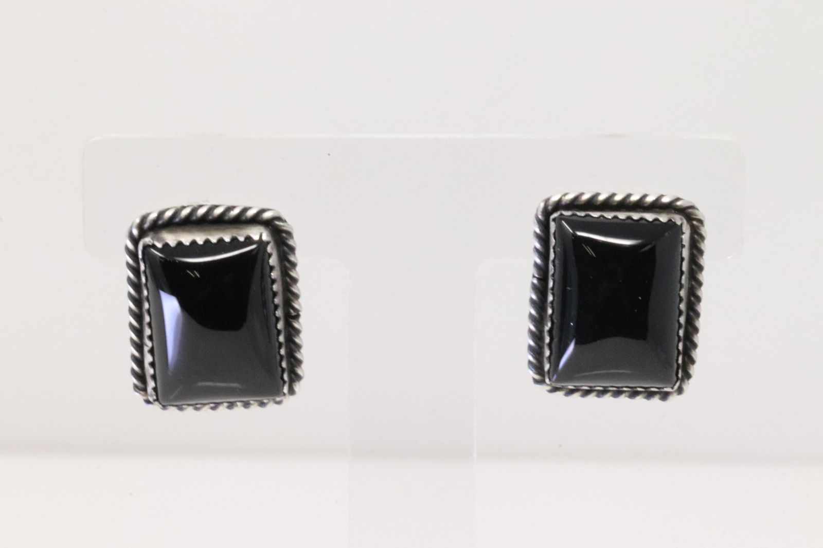 Native America Navajo Handmade Sterling Silver Black Onyx Post Earring's By Freida Martinez. (1 of 4)