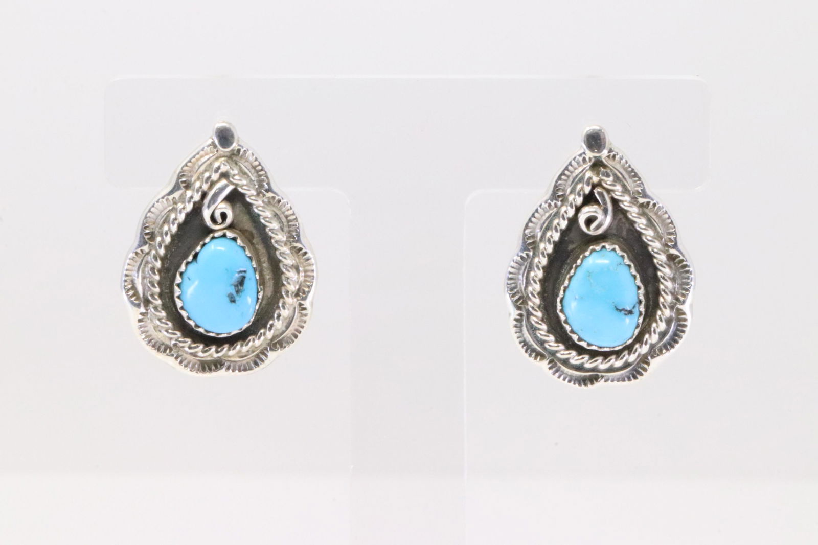 Native American Navajo Handmade Sterling Silver Turquoise Post Earring's By J.: This is a Native American Navajo Handmade Sterling Silver Turquoise Post Earring's By J.