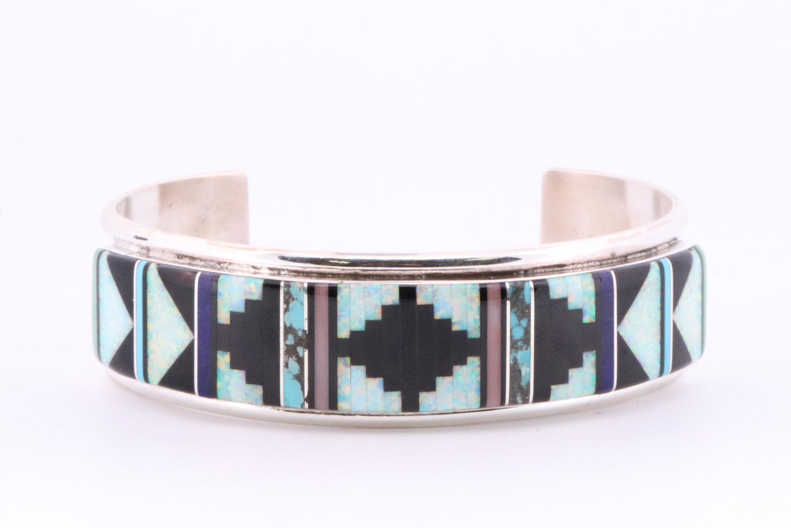 Native America Zuni Handmade Sterling Silver Multi-color Stone Inlay Bracelet By S.Noche. (1 of 4)