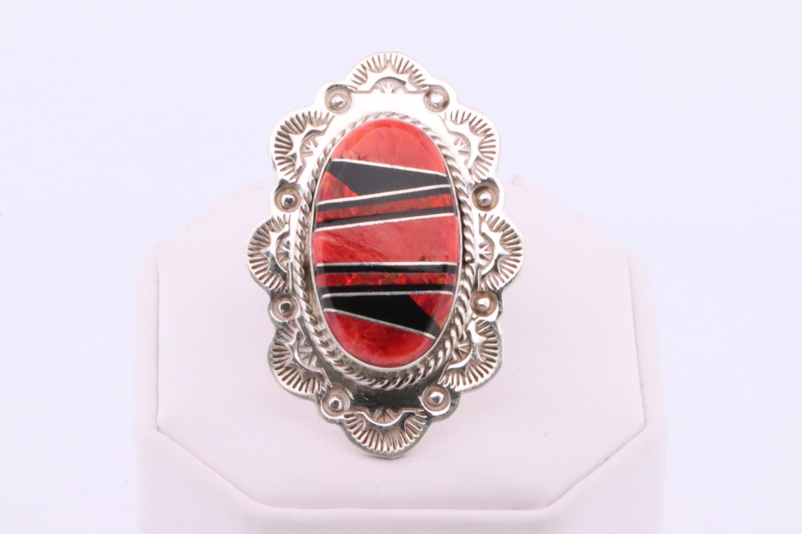 Native America Navajo Handmade Sterling Silver Multi-Color Inlar Ring By G.Douglas. (1 of 4)