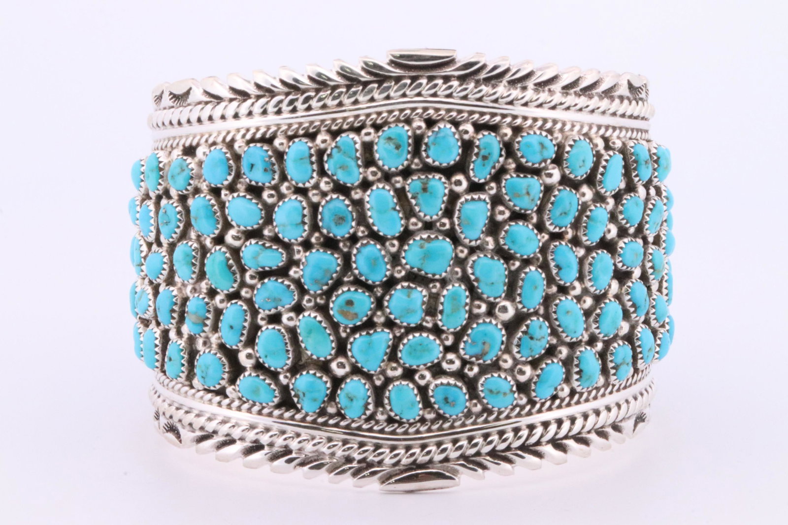 Native America Navajo Handmade Sterling Silver Turquoise Bracelet Cluster By T.J. (1 of 4)