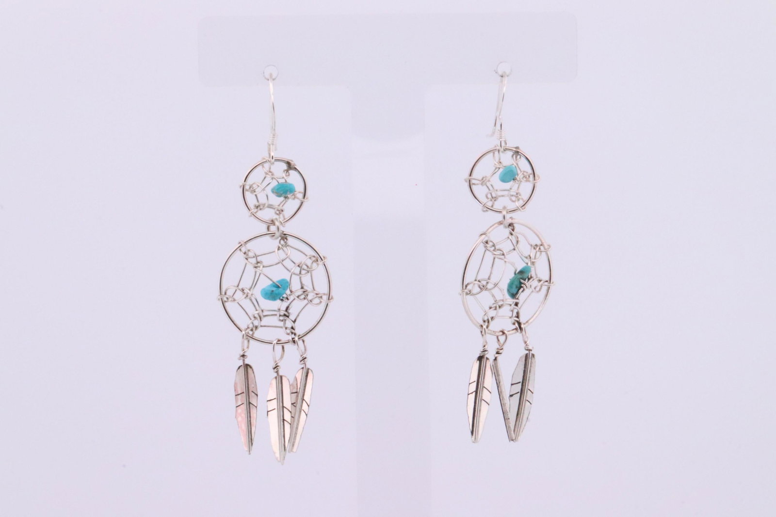 Native America Navajo Handmade Sterling Silver Turquoise Dream Catcher Dangling Earring's By Lorenzo (1 of 4)