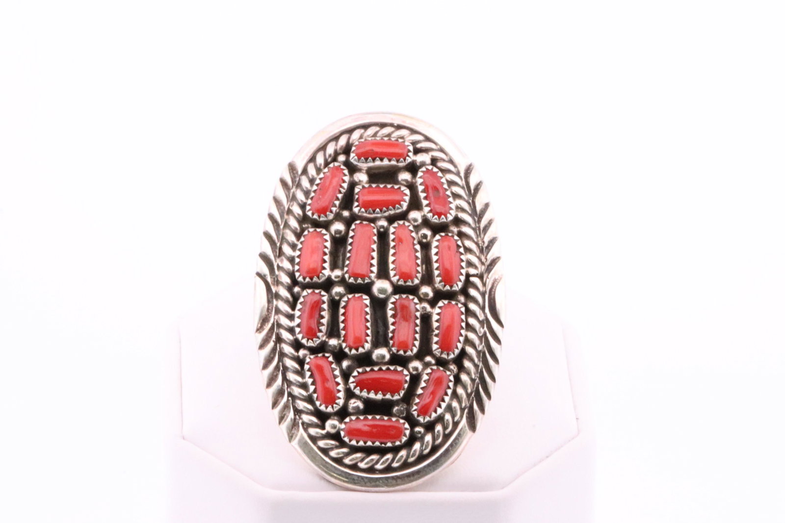 Native America Navajo Handmade Sterling Silver Coral Ring By Marlene Hale. (1 of 4)