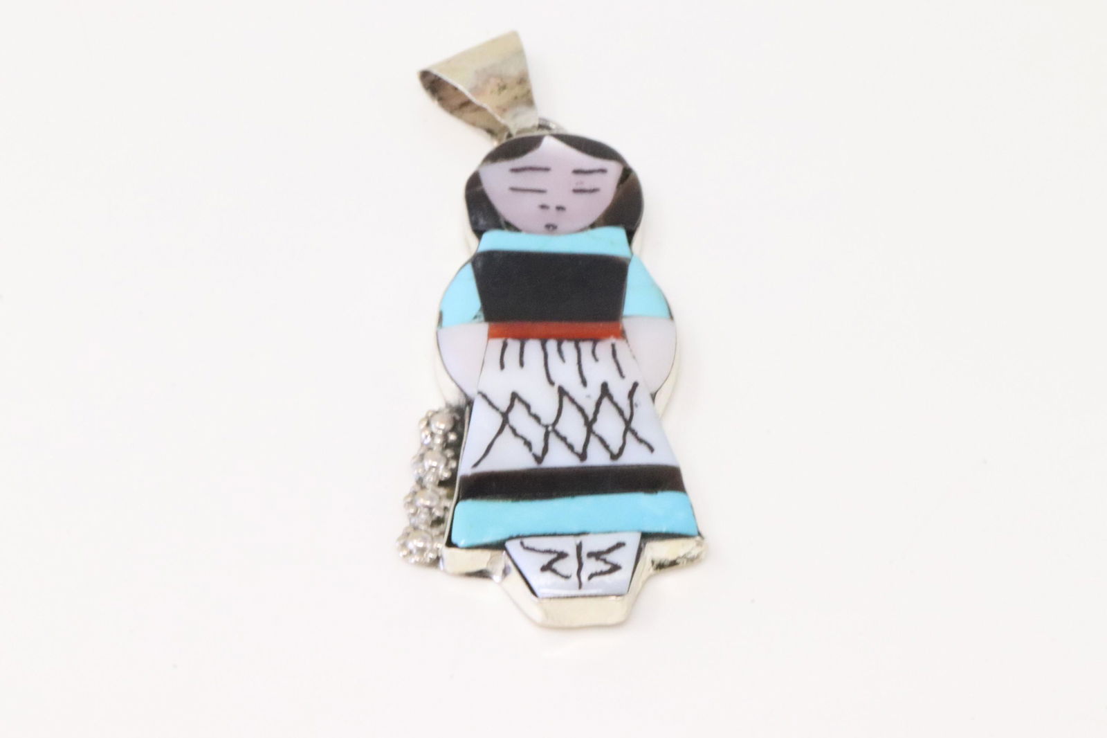 Native American Zuni Handmade Sterling Silver Multi-Color Pendant By J.W. (1 of 4)