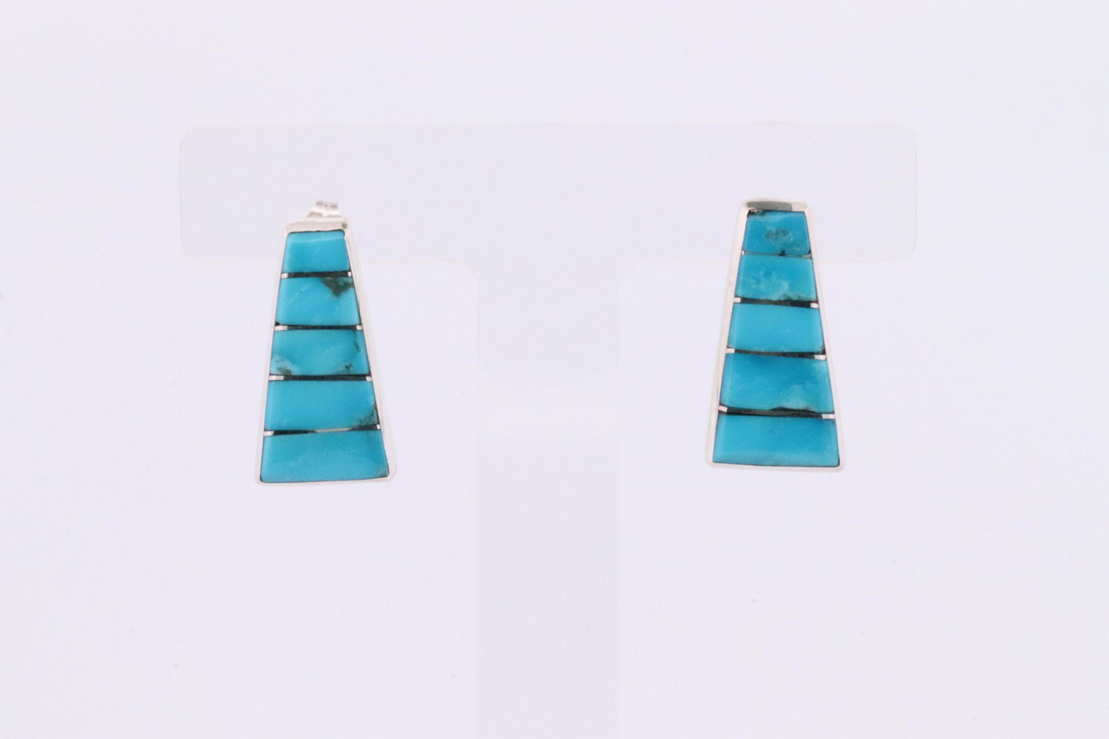 Native American Zuni Handmade Sterling Silver Turquoise Inlay Post Earring's By Michelle Haloo. (1 of 4)