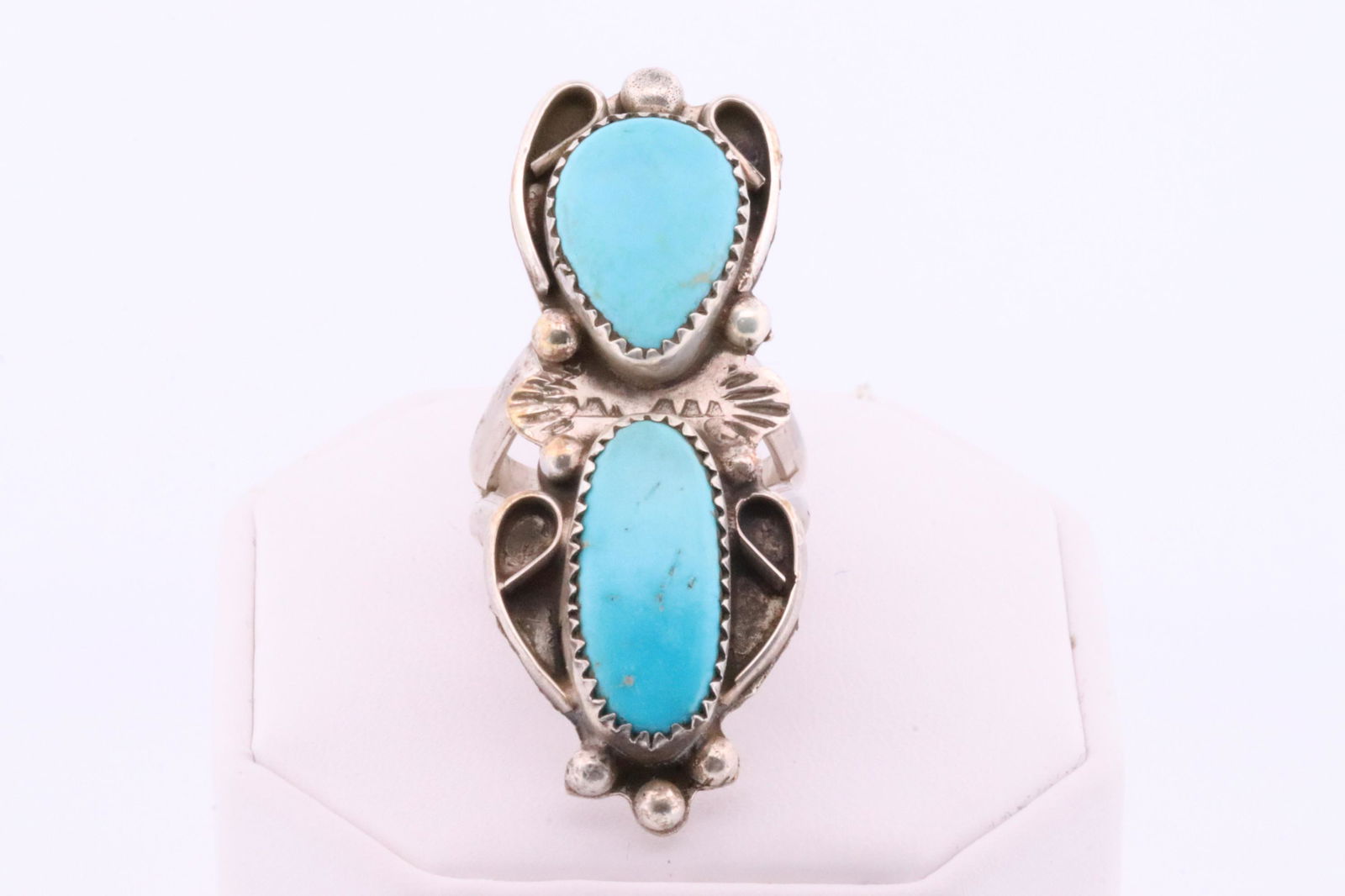 Native American Navajo Handmade Sterling Silver Turquoise Ring cuff By Rena Shelly. (1 of 4)