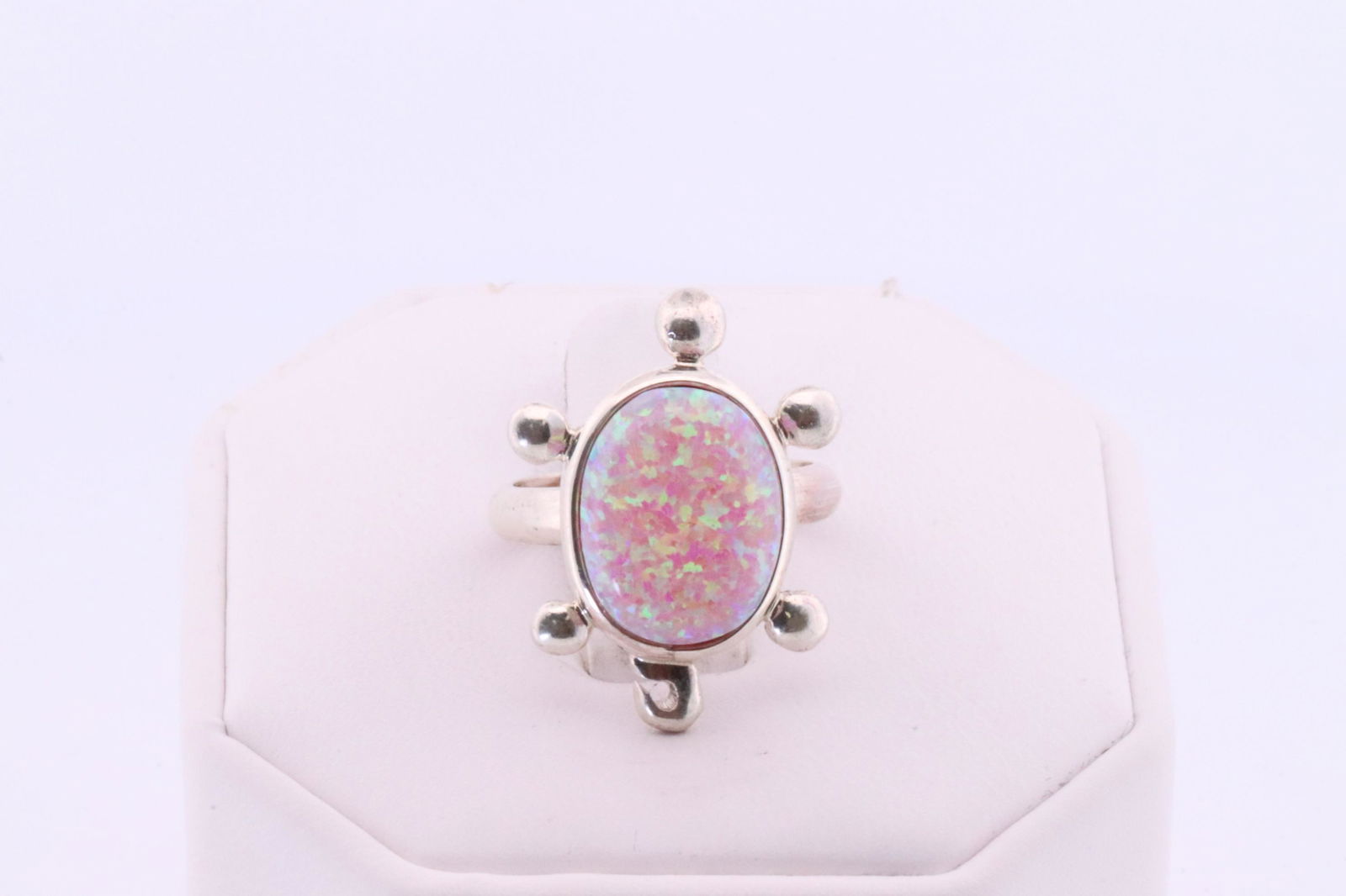 Native America Navajo Handmade Sterling Silver Opal Turtle Ring By R. (1 of 4)