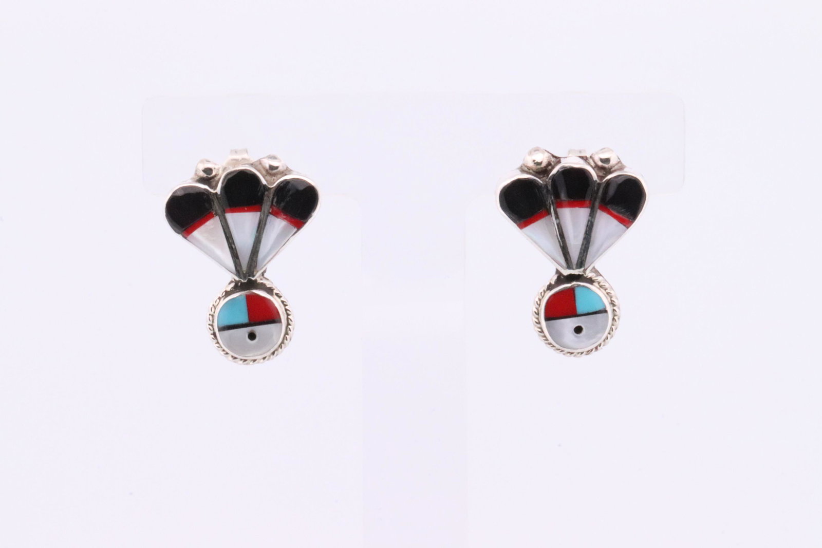 Native America Zuni Handmade Sterling Silver Multi-Color Sunface Post Earring's By Clarence Pedro.: This is a Native America Zuni Handmade Sterling Silver Multi-Color Sunface Post Earring's By Clarence Pedro.