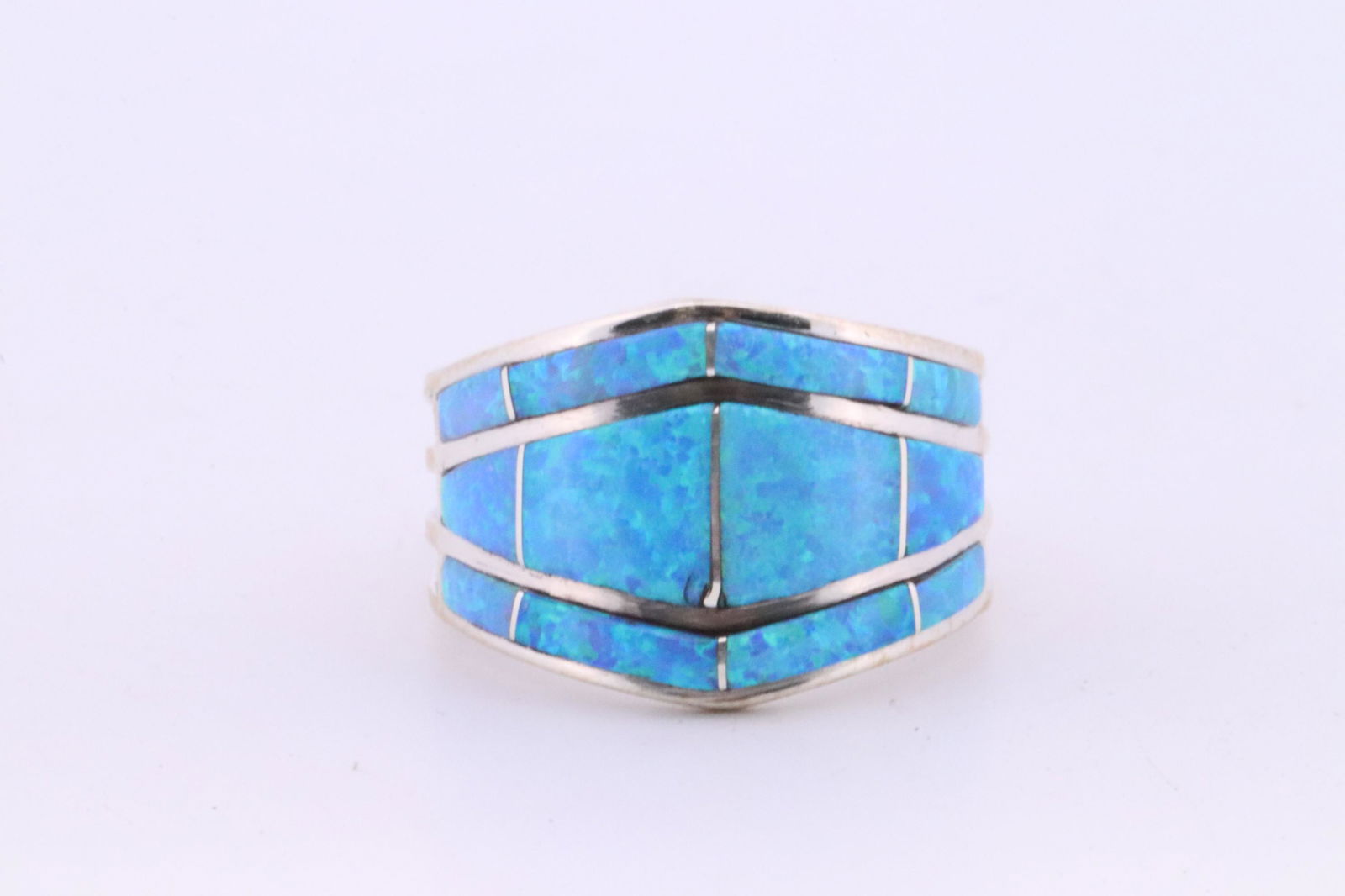 Native America Navajo Handmade Sterling Silver Opal Inlay Ring By A.E. (1 of 4)