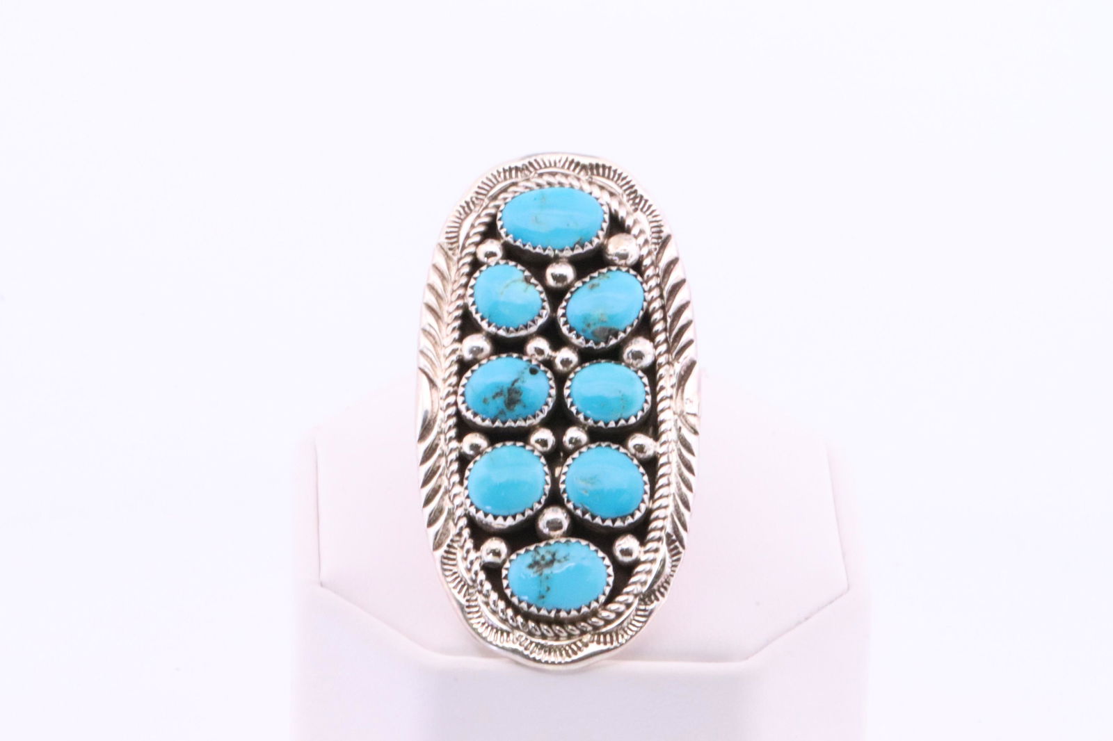 Native America Navajo Handmade Sterling Silver Turquoise Ring Cluster By M.H. (1 of 4)