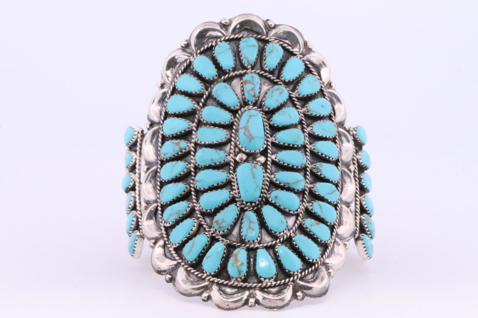 Native America Navajo Handmade Sterling Silver Synthetic Turquoise Cluster Bracelet By J.P. (1 of 4)