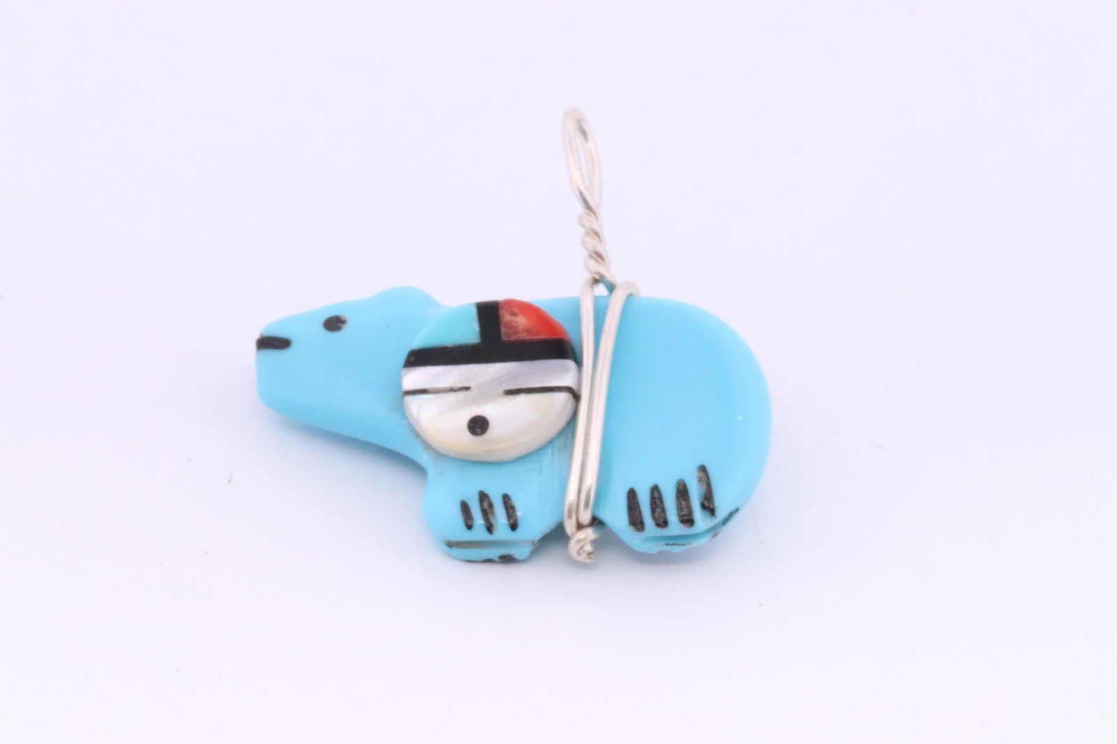 Native America Zuni Handmade Sterling Silver Bear Turquoise / Multi-Color Sunface Pendant. (1 of 2)