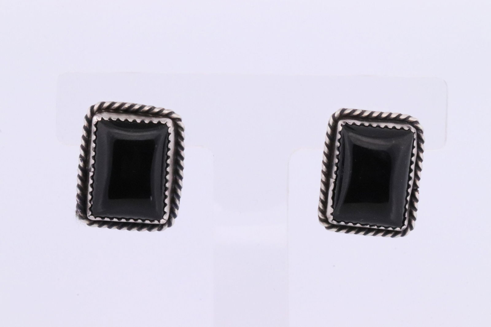 Native American Navajo Handmade Sterling Silver Black Onyx Post Earring's By Freida Martinez. (1 of 4)