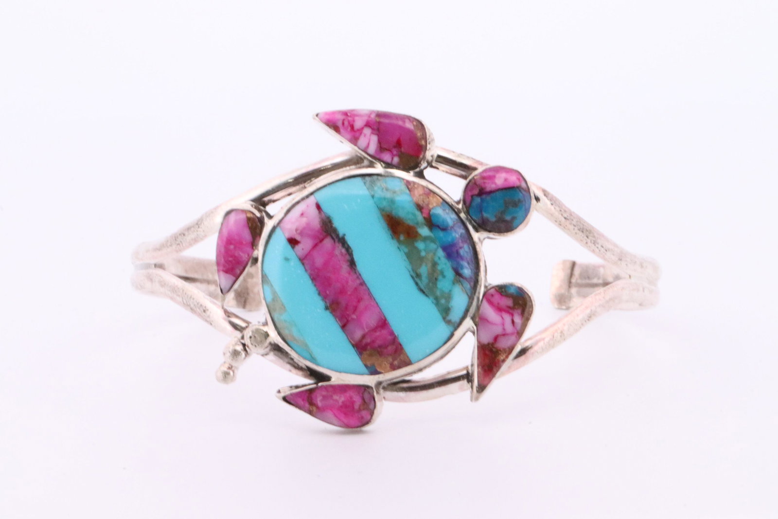 Native America Zuni Handmade Sterling Silver Multi-Color Turtle Bracelet By A. (1 of 4)