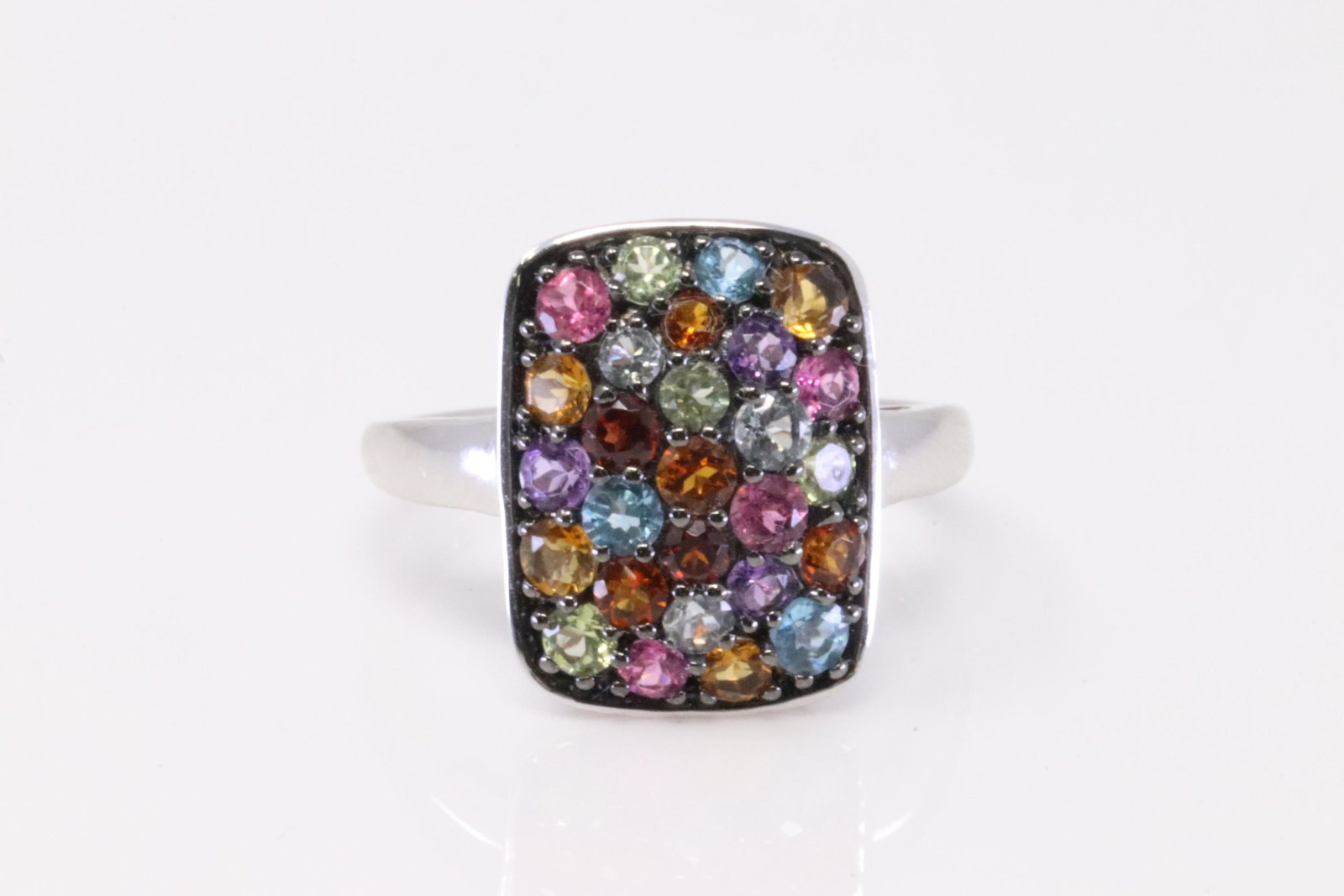 14Kt White Gold Multi-Color Stone Ring. (1 of 4)