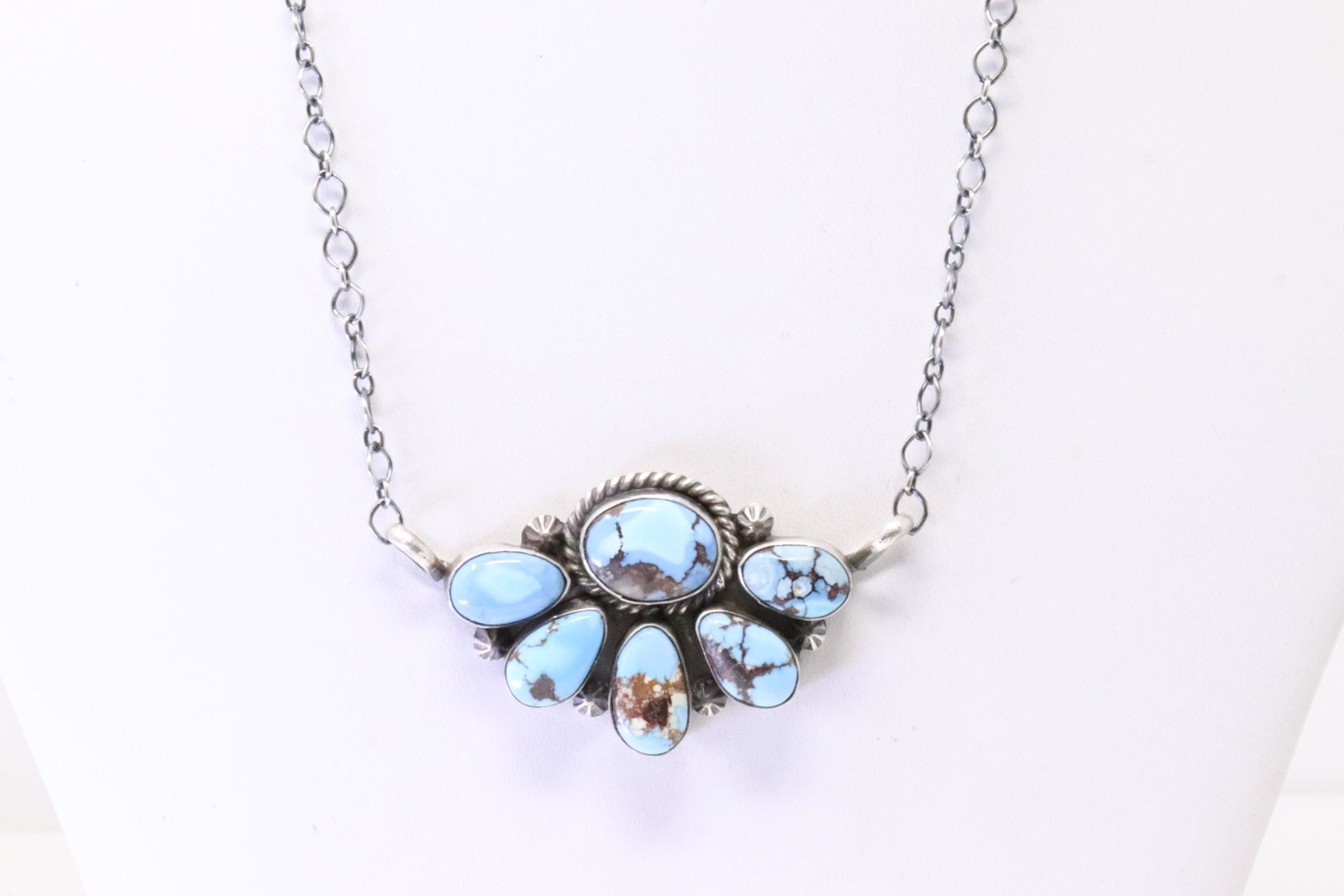 Native America Navajo Handmade Sterling Silver Golden Hill Turquoise Necklace By Pansy Johnson.: This is a Native America Navajo Handmade Sterling Silver Golden Hill Turquoise Necklace By Pansy Johnson. Necklace length: 16.00"