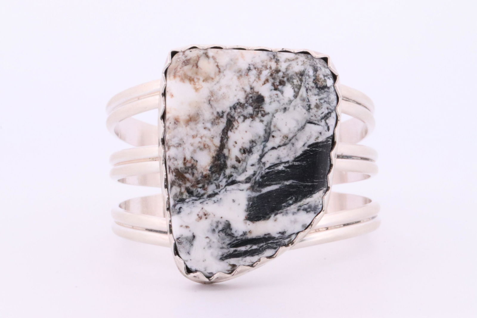 Native American Navajo Handmade Sterling Silver White Buffalo Turquoise Bracelet By Danny Henio. (1 of 5)