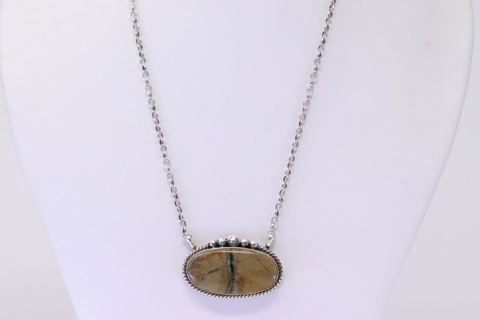 Native America Navajo Handmade Sterling Silver Boulder Turquoise Necklace By Augustine Largo. (1 of 3)