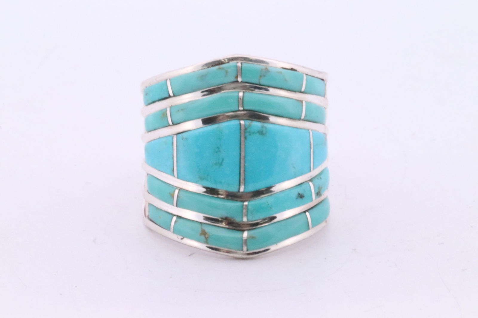 Native American Navajo Handmade Sterling Silver Turquoise Inlay Ring By A.E. (1 of 4)