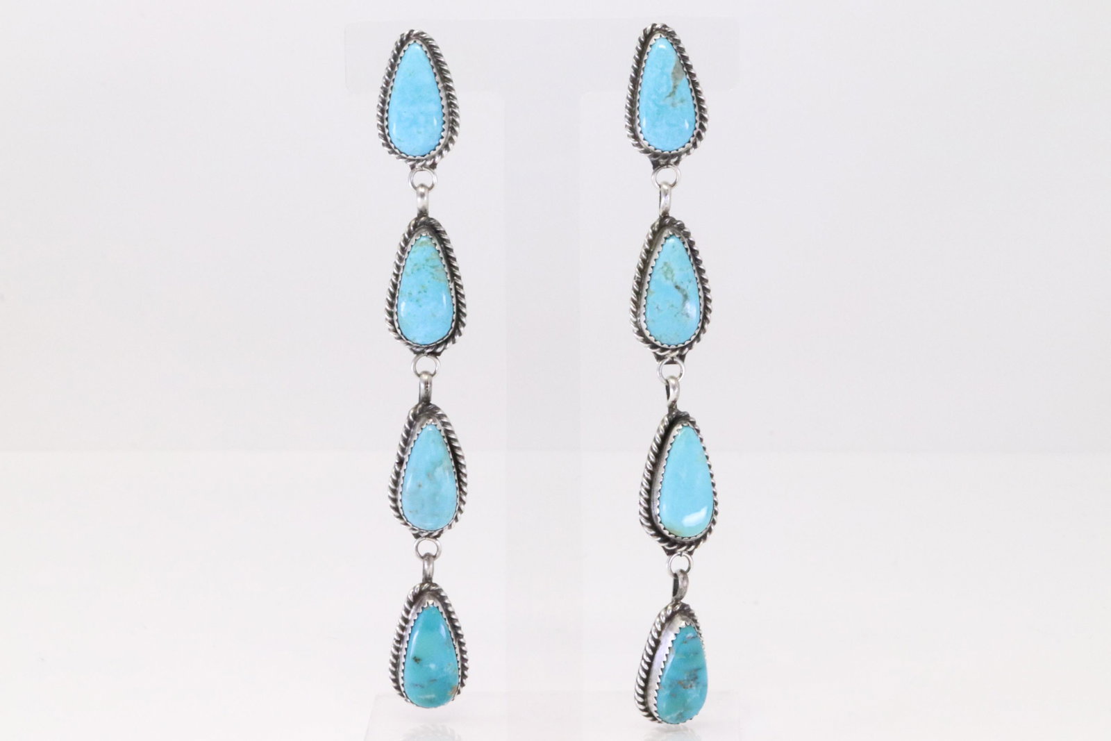 Native America Navajo Handmade Sterling Silver Kingman Turqouise Post / Dangling Earring's By Judith (1 of 4)