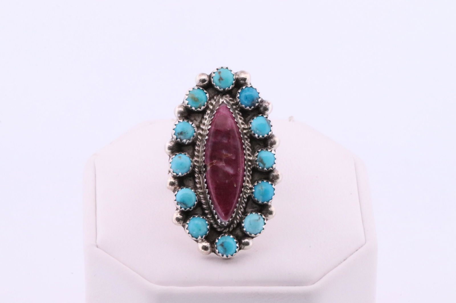 Native American Navajo Handmade Sterling Silver Purple Spiny / Turquoise Ring. (1 of 4)
