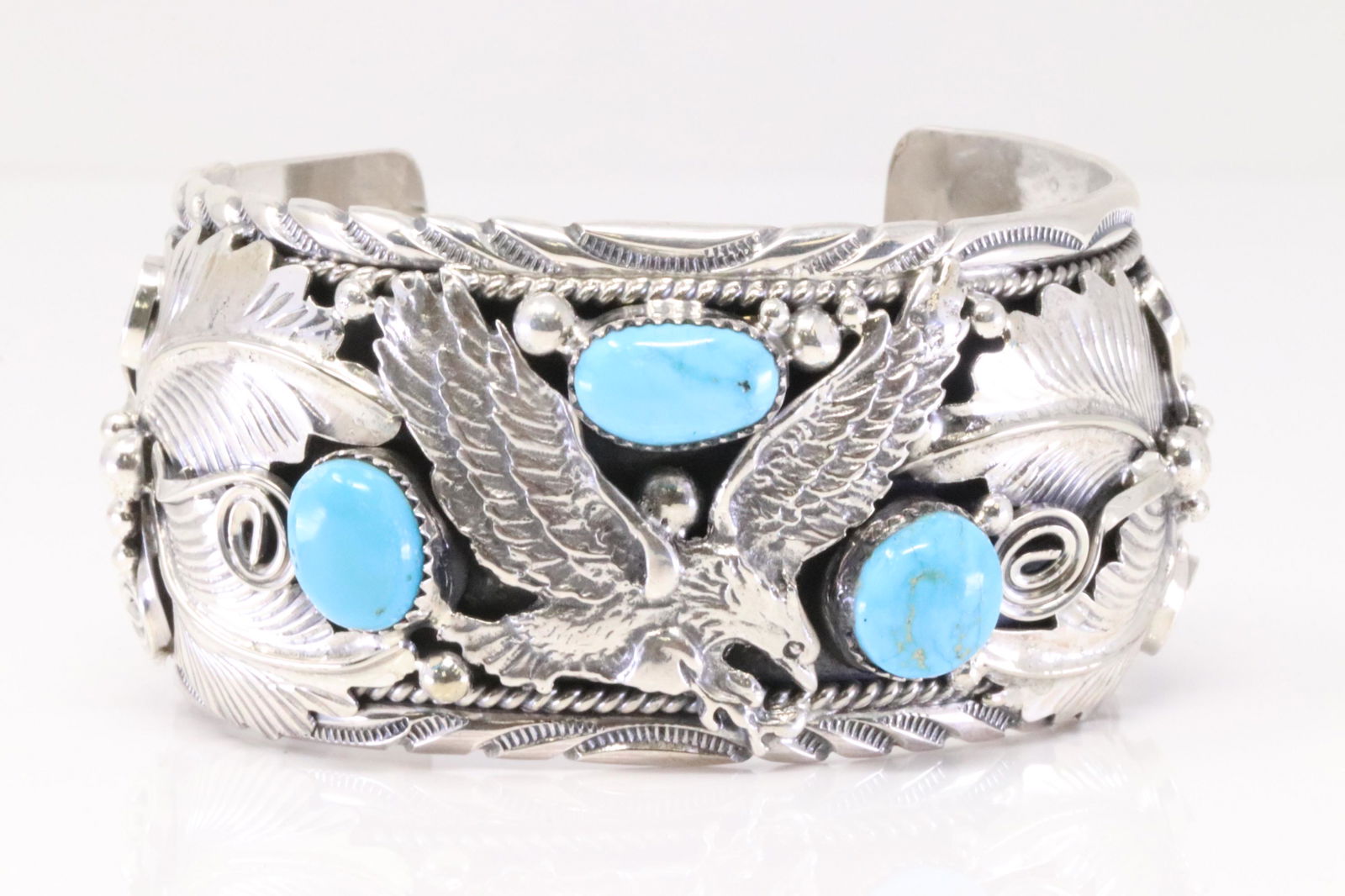 Native America Navajo Handmade Sterling Silver Turquoise Cuff Bird Bracelet By M. (1 of 4)