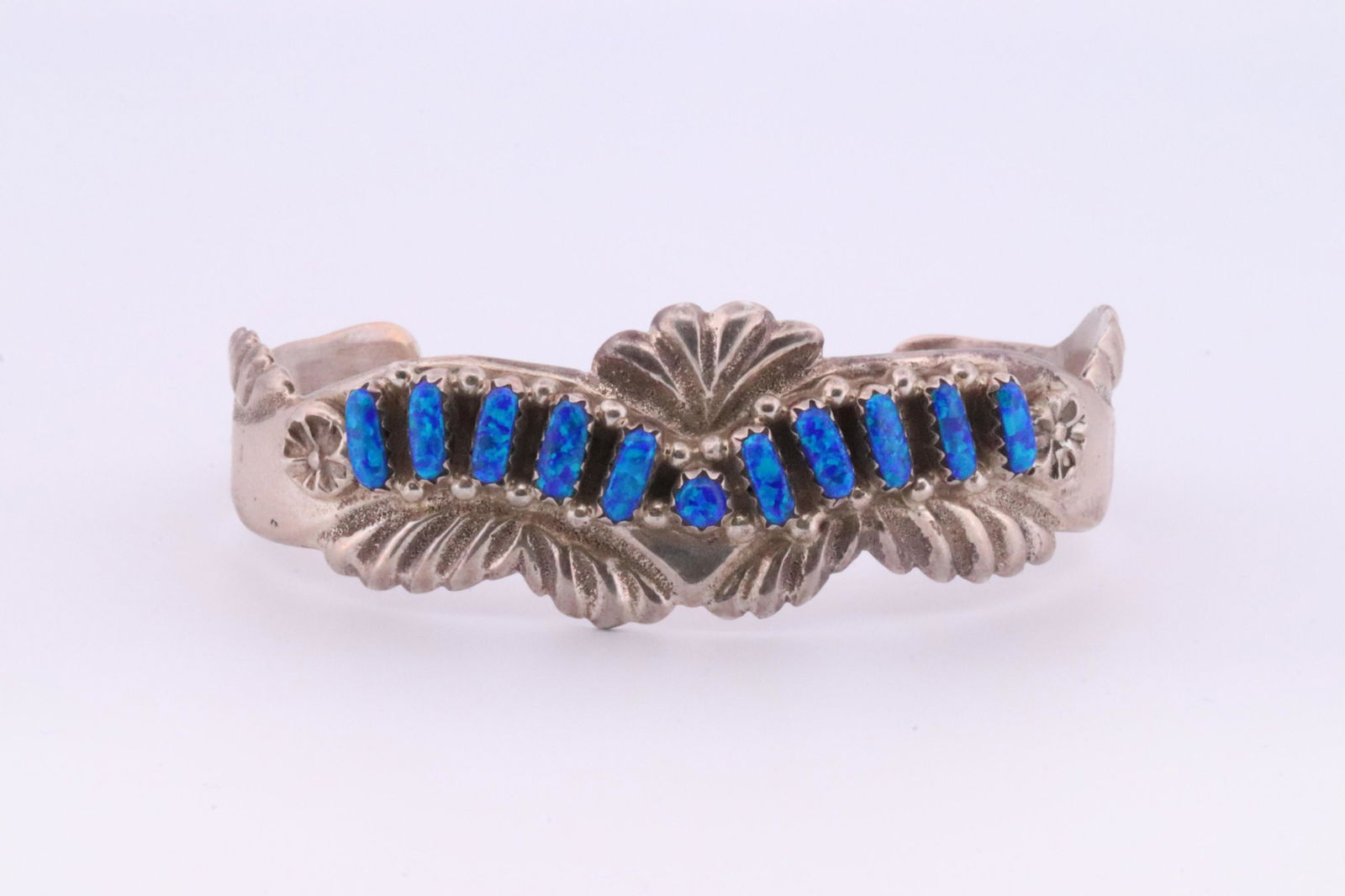 Native America Handmade Navajo Sterling Silver Blue Opal Bracelet By M.F.H. (1 of 4)