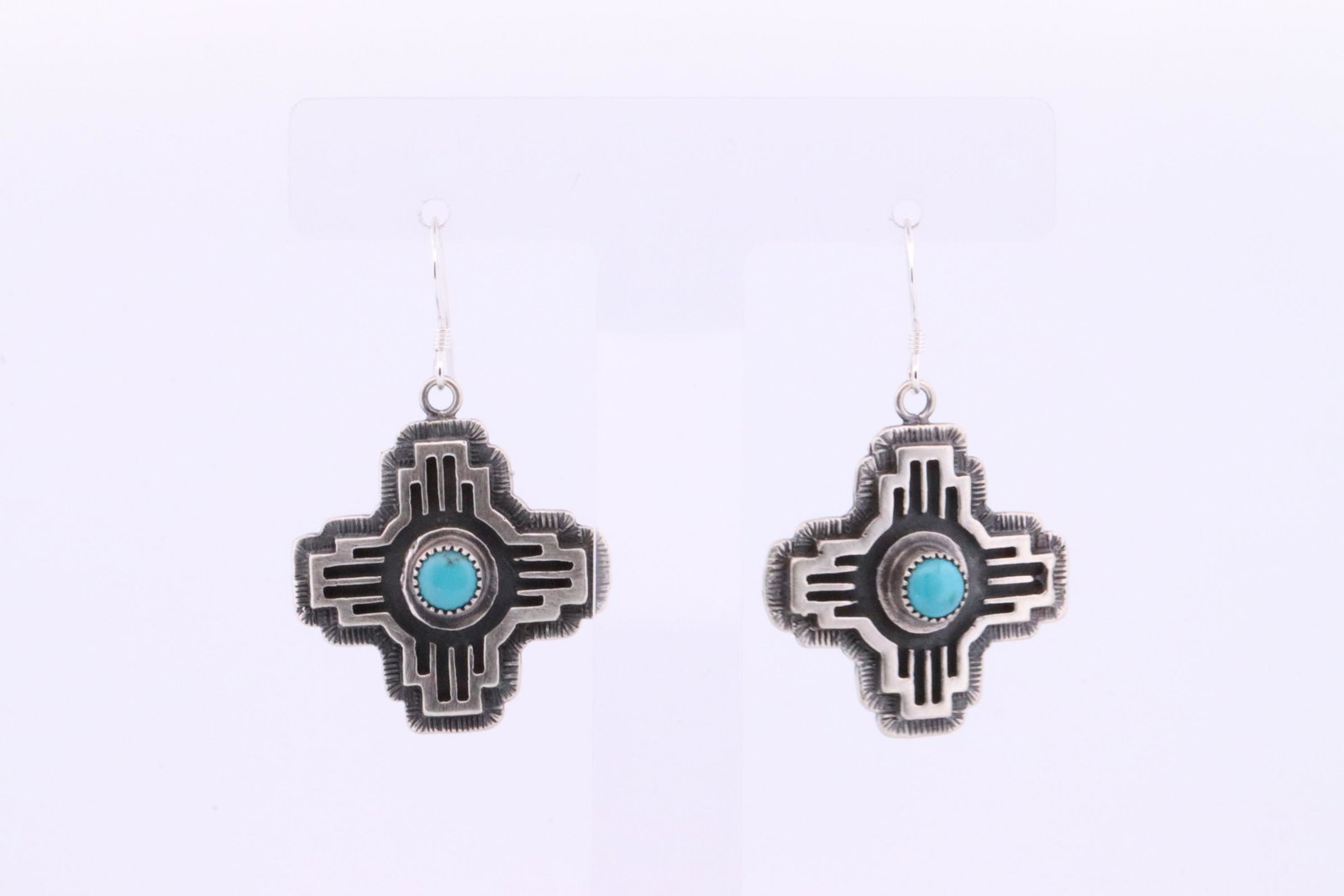 Native America Handmade Navajo Sterling Silver Turquoise Cross Dangling Earring's By Annie Spencer.: This is a Native America Handmade Navajo Sterling Silver Turquoise Cross Dangling Earring's By Annie Spencer.