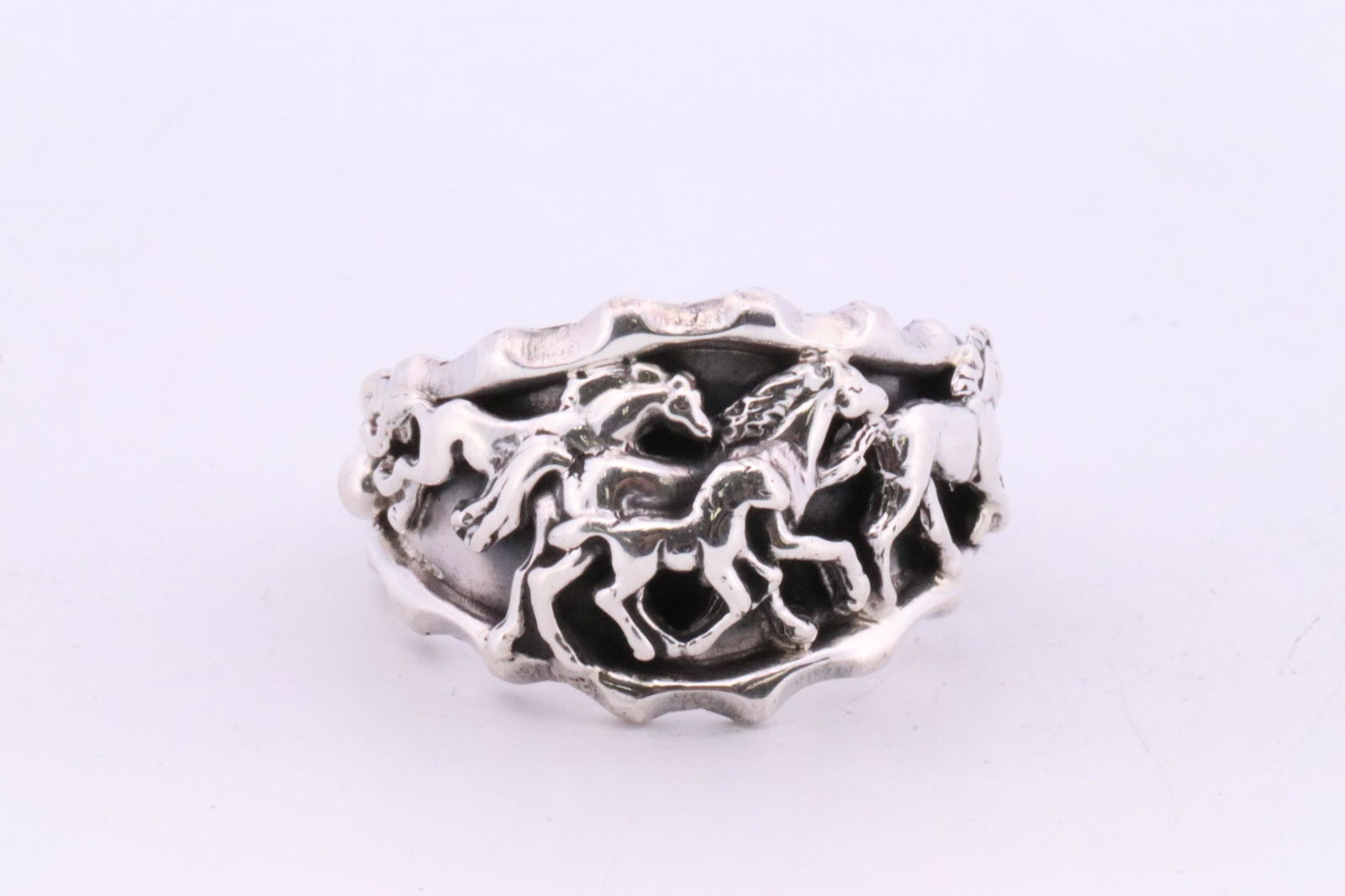 Native America Handmade Navajo Sterling Silver Horse Cuff Ring By Genevieve Francisco. (1 of 4)