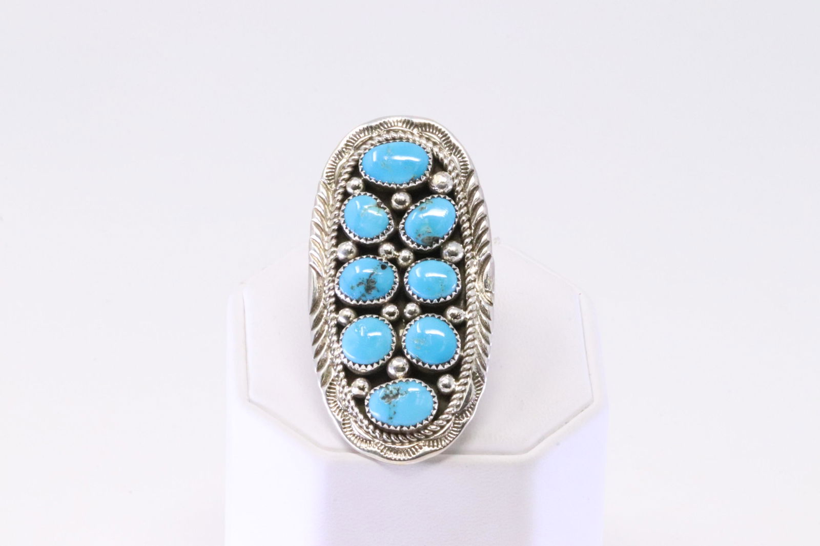 Native America Navajo Handmade Sterling Silver Turquoise Ring By M.H. (1 of 4)