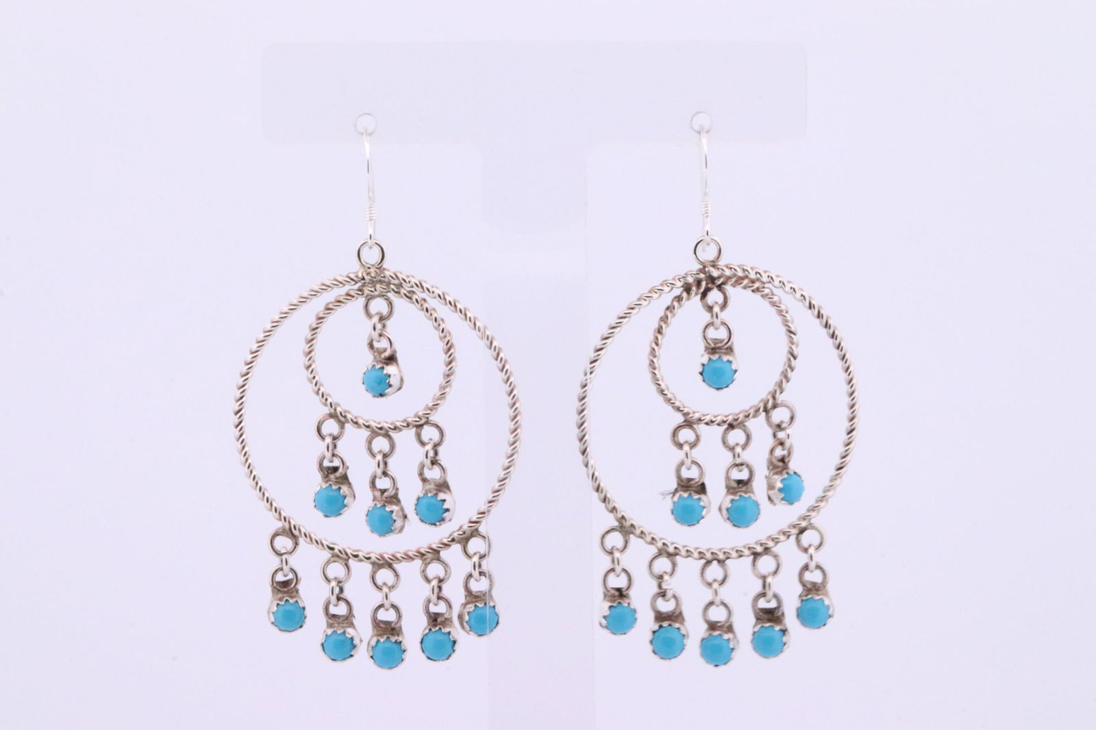 Native American Navajo Handmade Sterling Silver Turquoise Dangling Earring's By Sylvia Chee. (1 of 4)