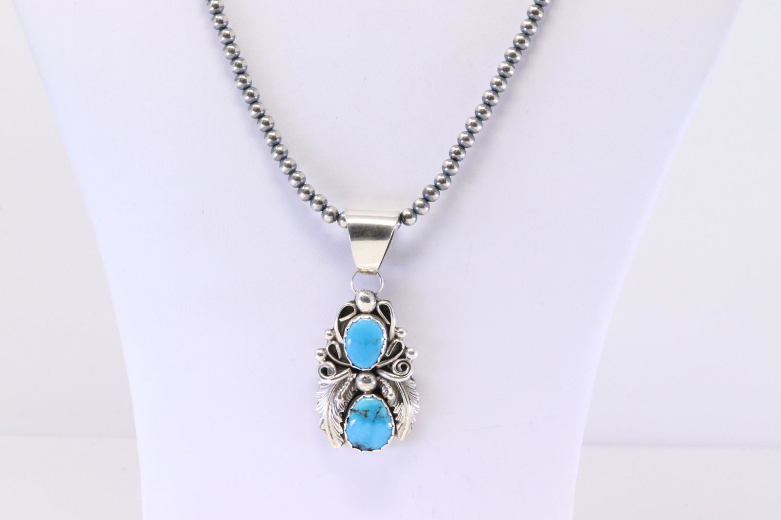 Native America Navajo Handmade Sterling Silver Turquoise Pendant & Necklace By Harry Yazzie. (1 of 4)