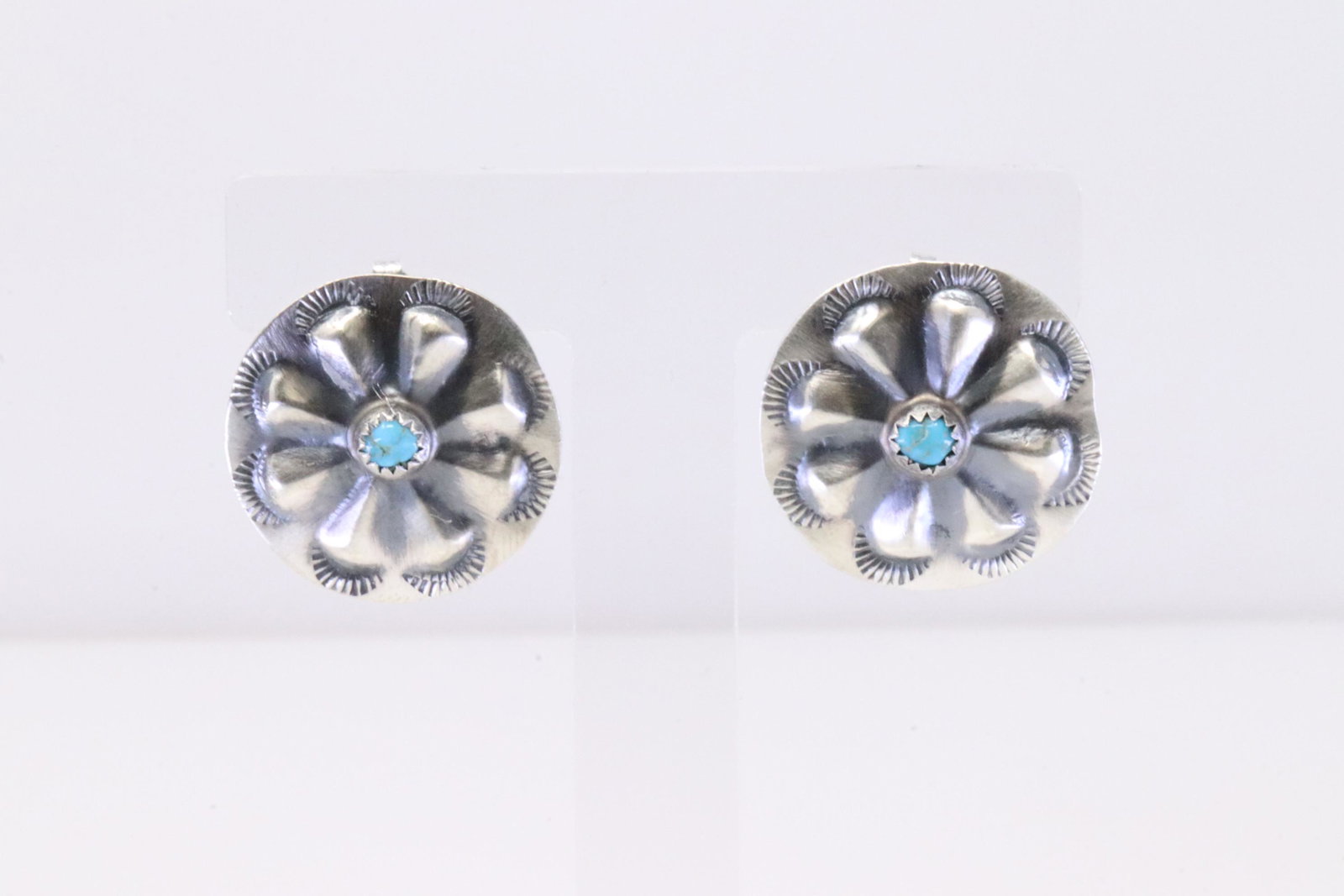 Native America Navajo Handmade Sterling Silver Turquoise Post Earring's By Joan Begay.: This is a Native America Navajo Handmade Sterling Silver Turquoise Post Earring's By Joan Begay.