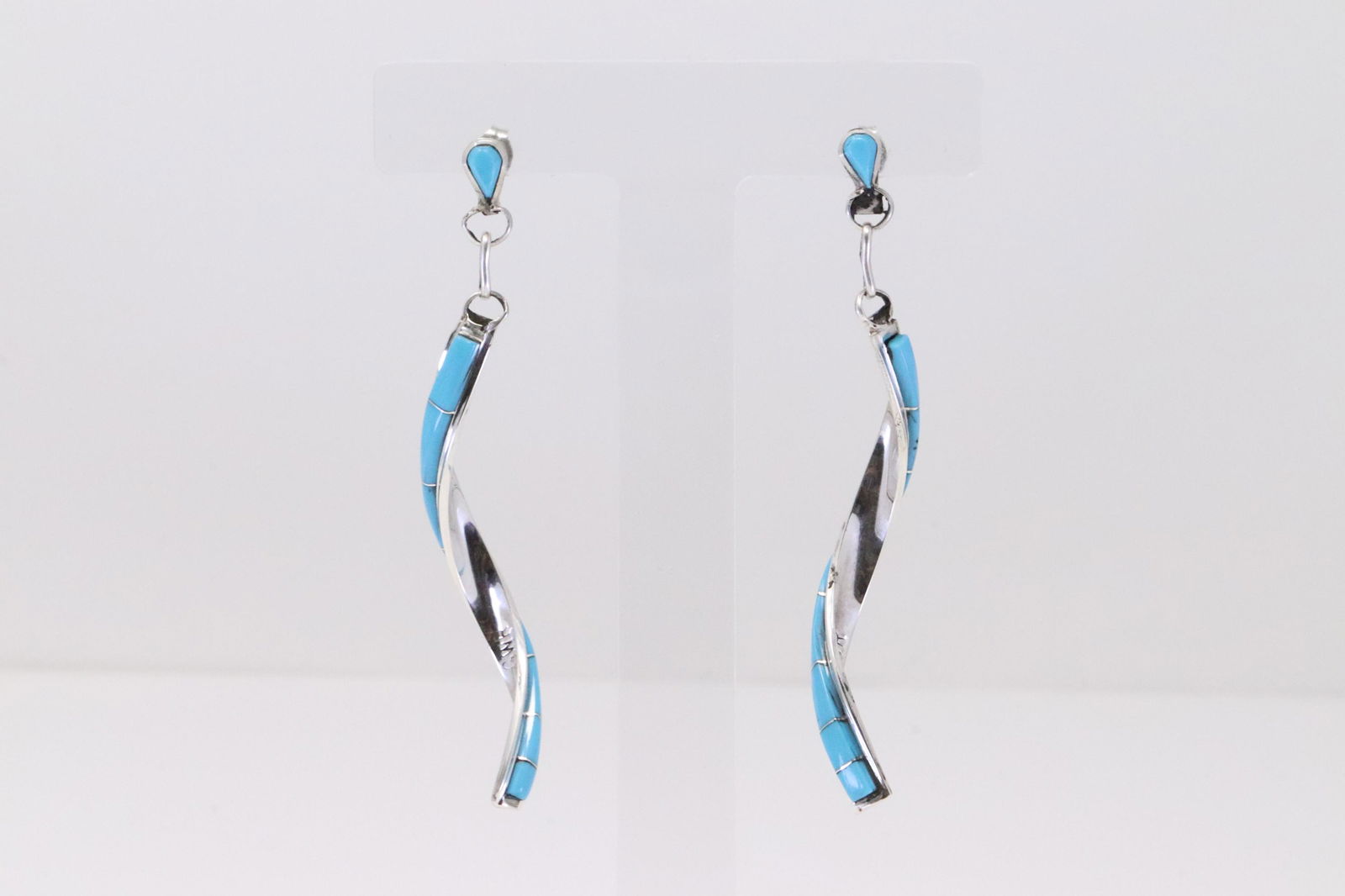 Native America Zuni Handmade Sterling Silver Turquoise Inlay Post Earring's By Gloria Waseta. (1 of 4)