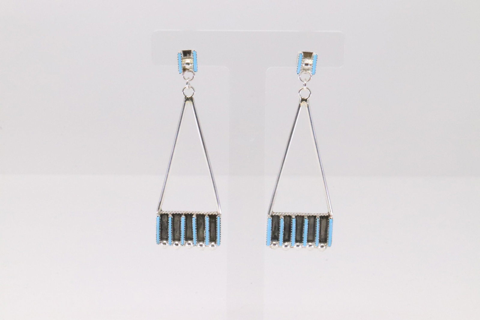 Native America Zuni Handmade Sterling Silver Turquoise Post / Dangling Earring's By Ashley Laate.: This is a Native America Zuni Handmade Sterling Silver Post / Turquoise Dangling Earring's By Ashley Laate.