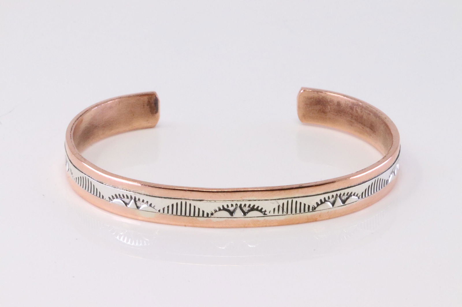 Native America Navajo Handmade Sterling Silver Copper Cuff Bracelet By Wylie. (1 of 4)