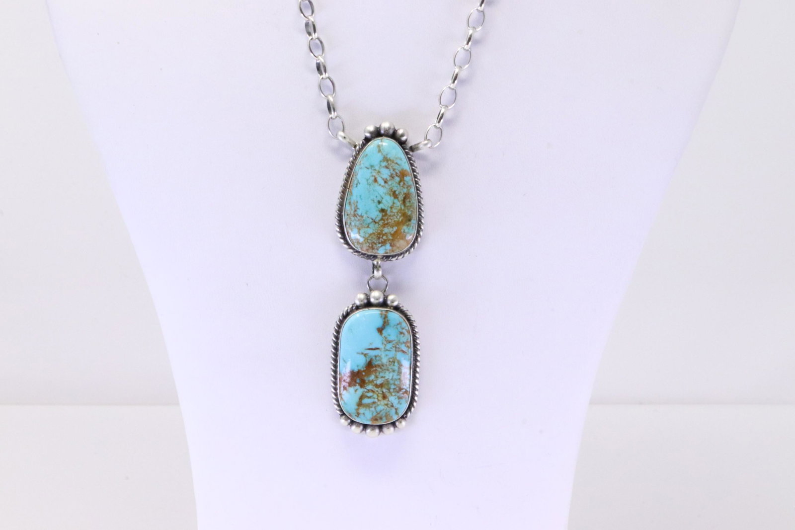 Native America Navajo Handmade Sterling Silver Kingman Turquoise Necklace By Alfred Martinez.: This is a Native America Navajo Handmade Sterling Silver Kingman Turquoise Necklace By Alfred Martinez. Necklace length: 14.00"