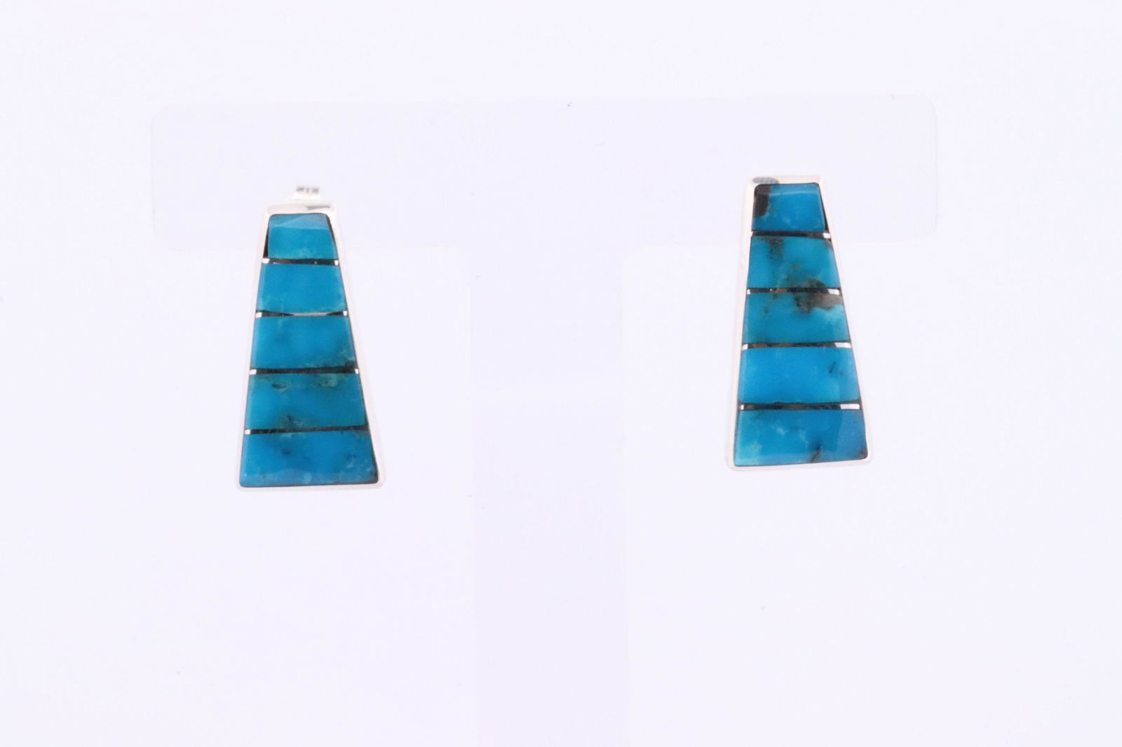 Native American Zuni Handmade Sterling Silver Turquoise Inlay Post Earring's By Michelle Haloo. (1 of 4)