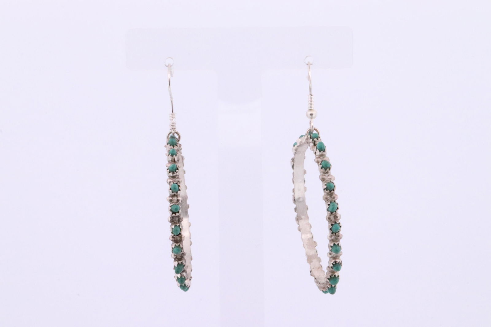 Native America Navajo Handmade Sterling Silver Turquoise Hoop Dangling Earring's. (1 of 4)