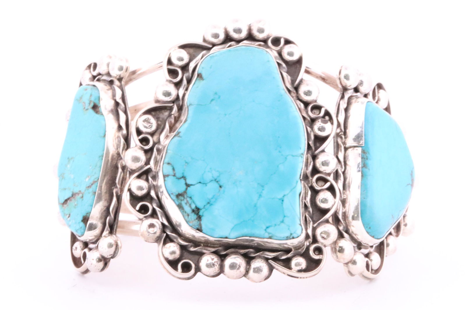 Native American Navajo Handmade Sterling Silver Turquoise Bracelet Cuff By Danny Henio. (1 of 4)